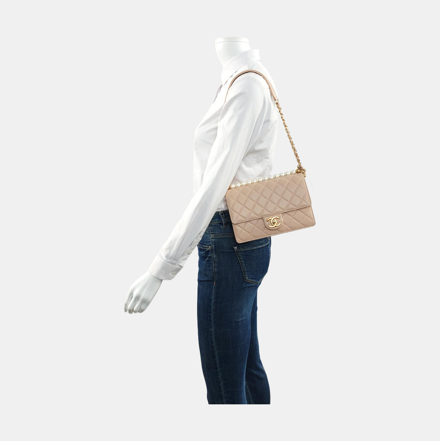 Chanel Classic Vertical Pearl Light Flap Hardware Pink Gold Small Shoulder Bag