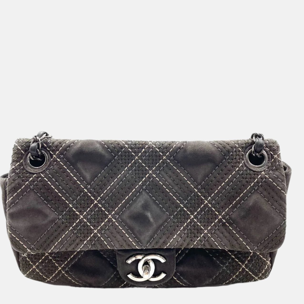 Chanel Paris-Edinburgh Saltire Seude Stitched Single Flap Grey Handbag