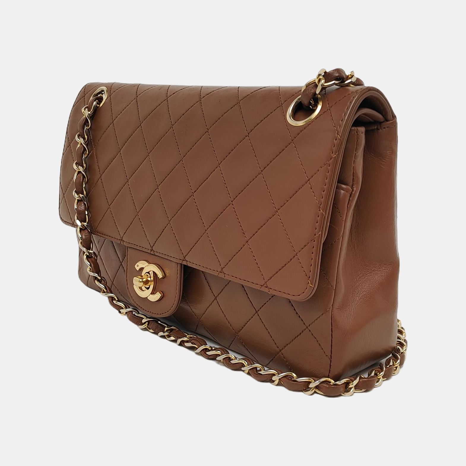 Chanel Classic Flap Tan Lambskin 24k Hardware Brown Gold Leather Handbag
