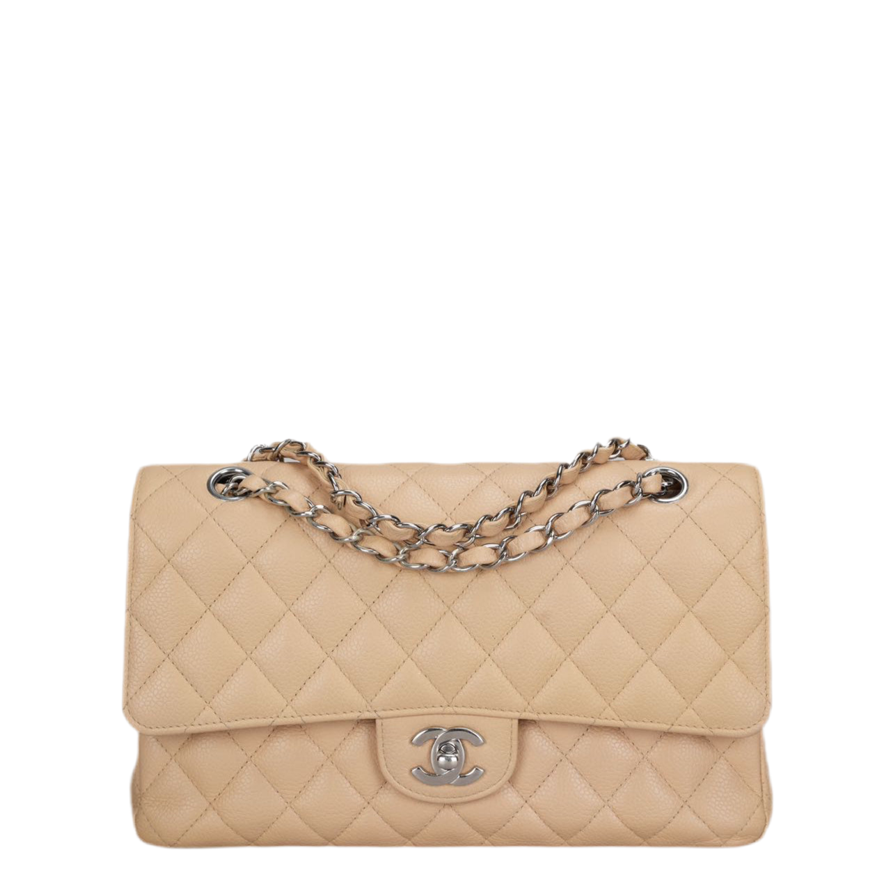 Chanel Beige Quilted Caviar Leather timeless Double Flap Bag medium