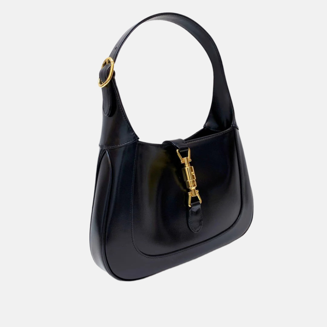 Gucci Jackie Piston Lock Strap Leather Black Small Travel Bag Strap 1