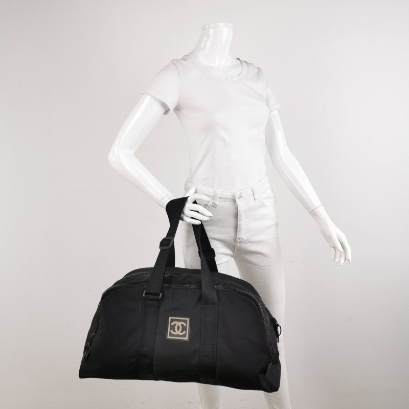 Chanel Line Boston Bowling Maxi Fabric Black Travel Bag
