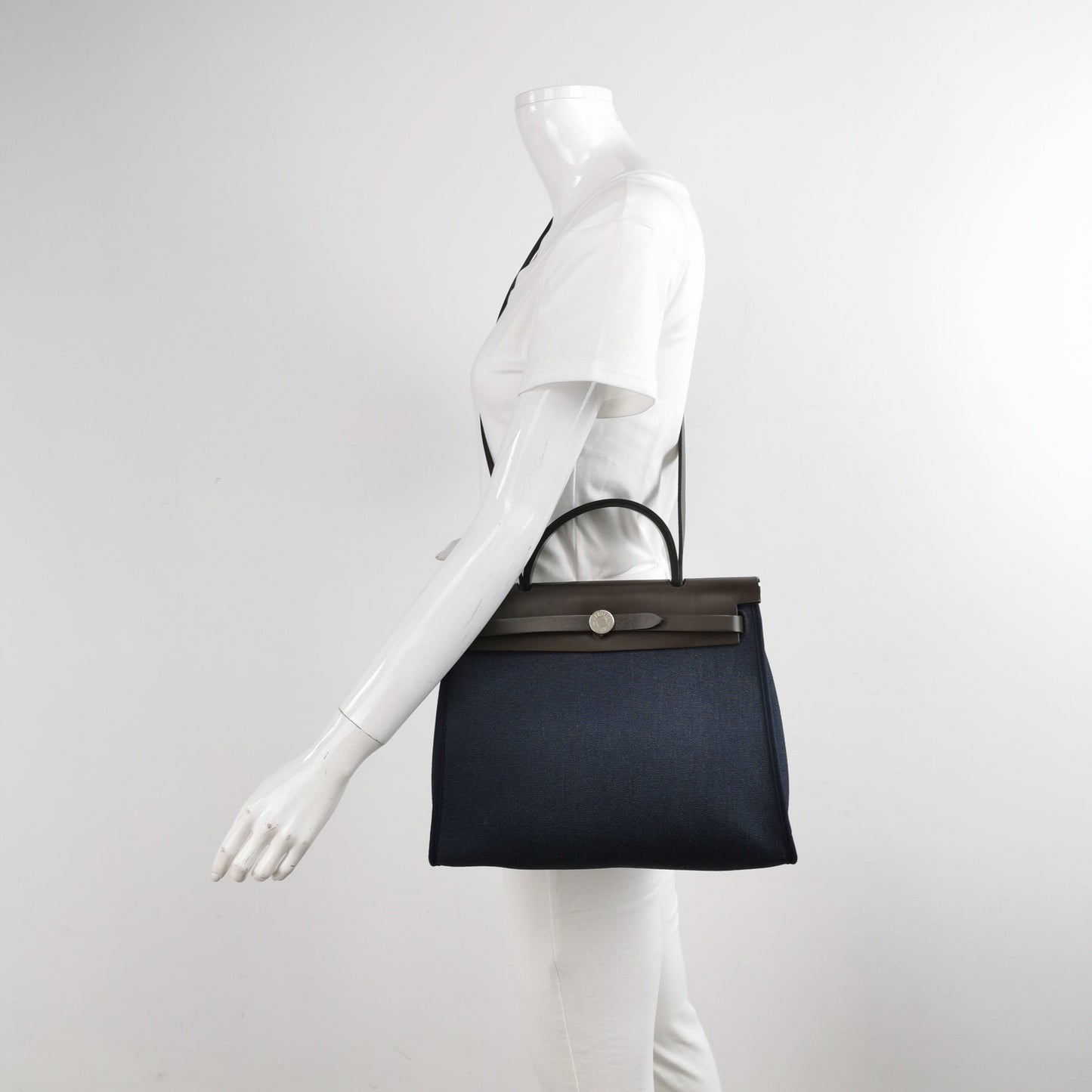 Hermes Herbag Navy Crossbody Bag Leather Canvas