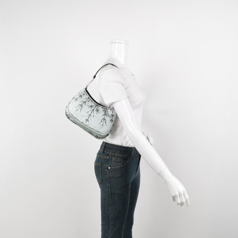 Prada Cleo Silk Beaded Embroidery Shoulder Bag Blue