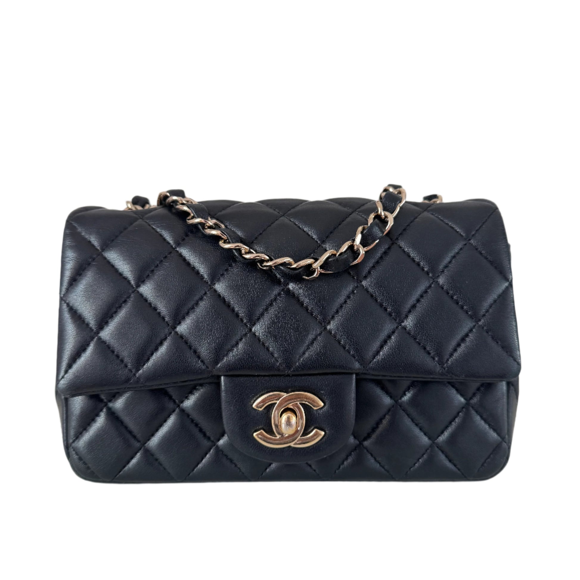 Chanel Classic Flap Rectangular Lambskin Hardware Black Gold Leather Mini Bag Hardware 1