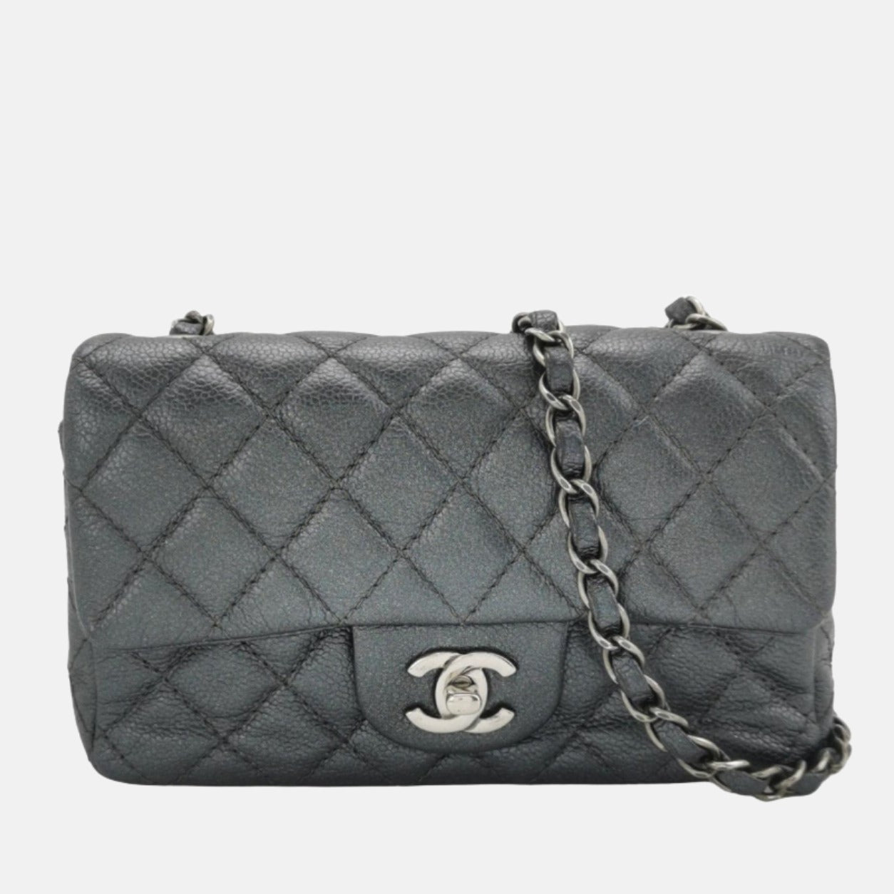 Chanel Classic Flap Rectangular Gunmetal Caviar Grey Leather Crossbody Bag