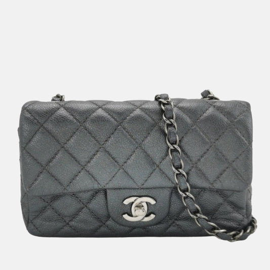 Chanel Classic Flap Rectangular Gunmetal Caviar Grey Leather Crossbody Bag