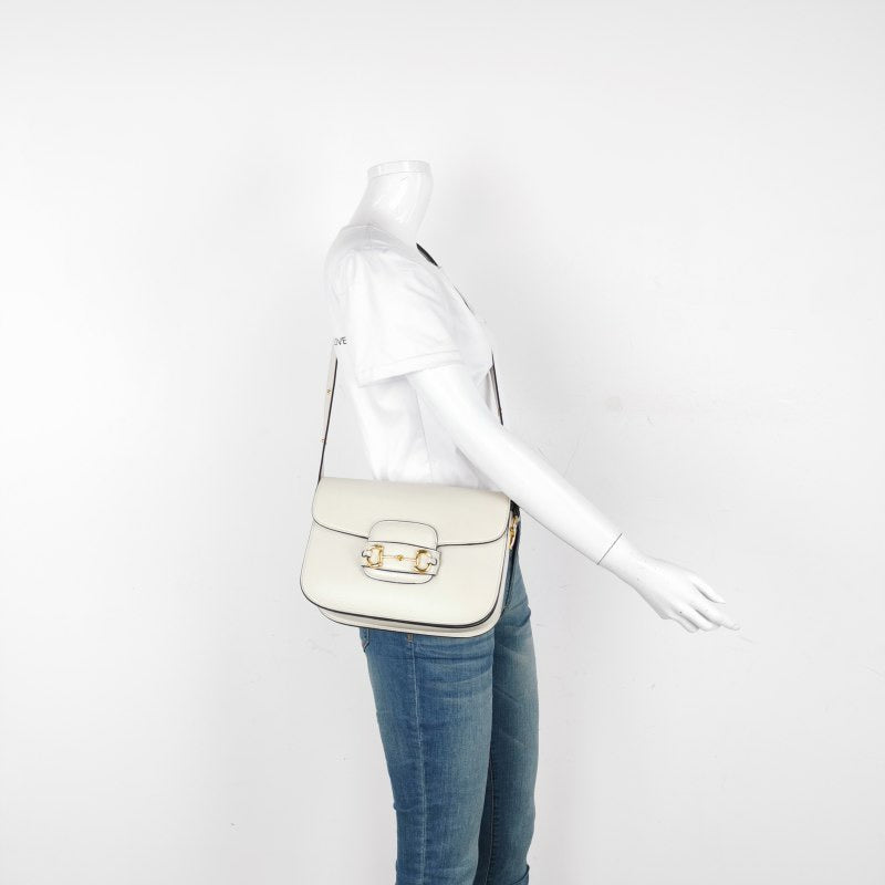 Gucci Horsebit Shoulder Bag Leather White Small Leather