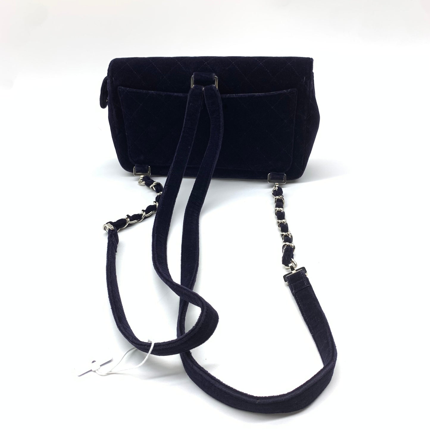 Chanel Navy Velvet Flap Blackpack HW Silver Shoulder Bag