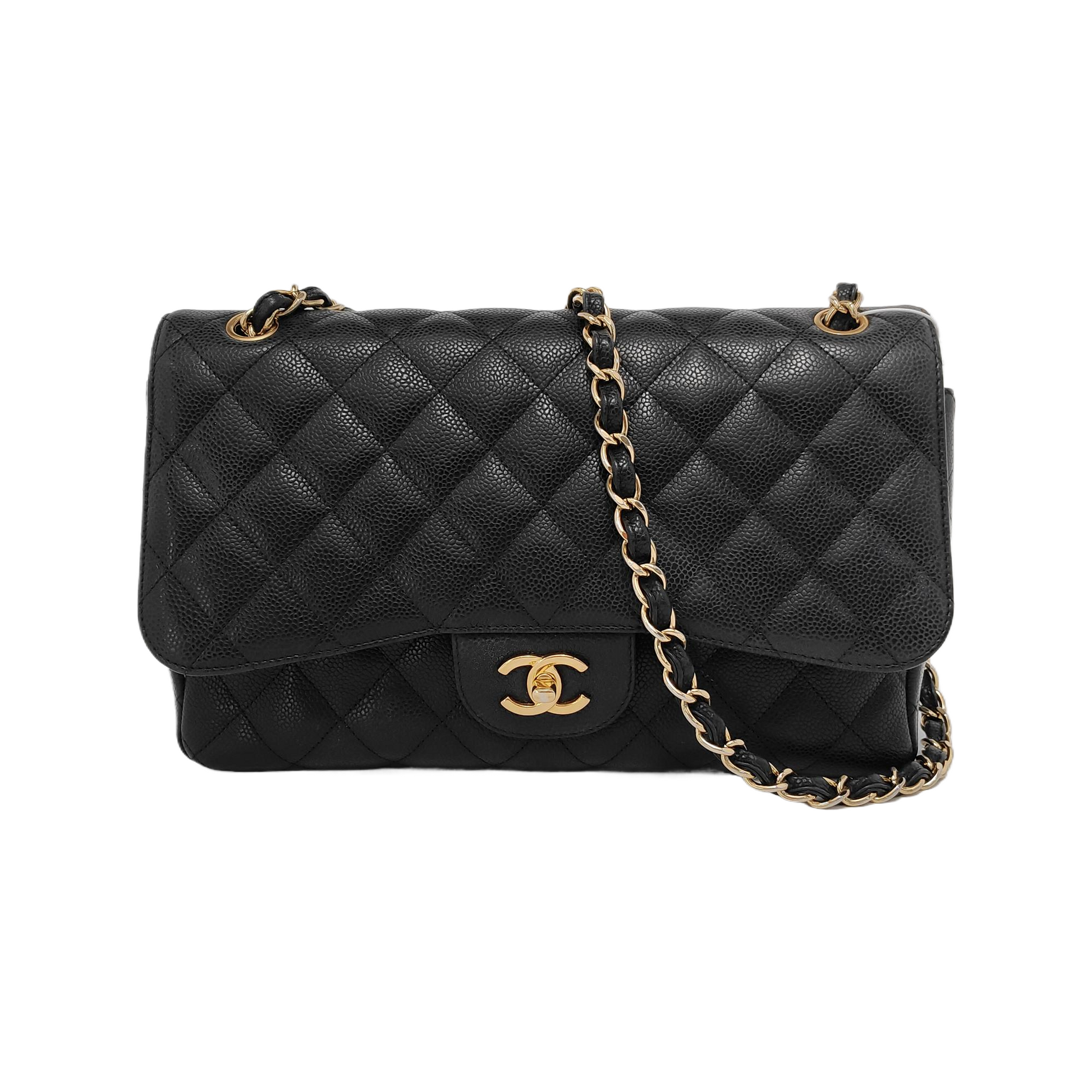Chanel Classic Flap Jumbo Caviar Double Flap Black Gold Leather Handbag Hardware 4