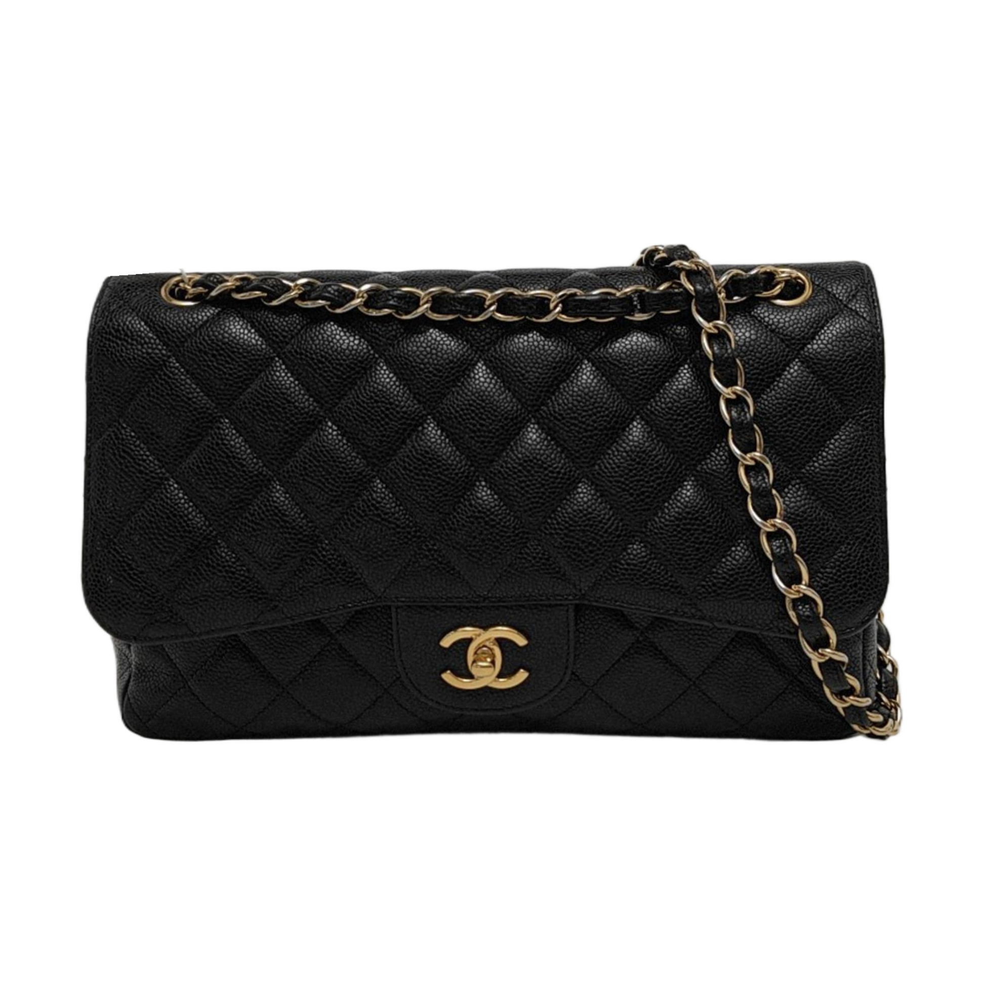 Chanel Classic Flap Jumbo Caviar Double Flap Black Gold Leather Handbag Hardware 3