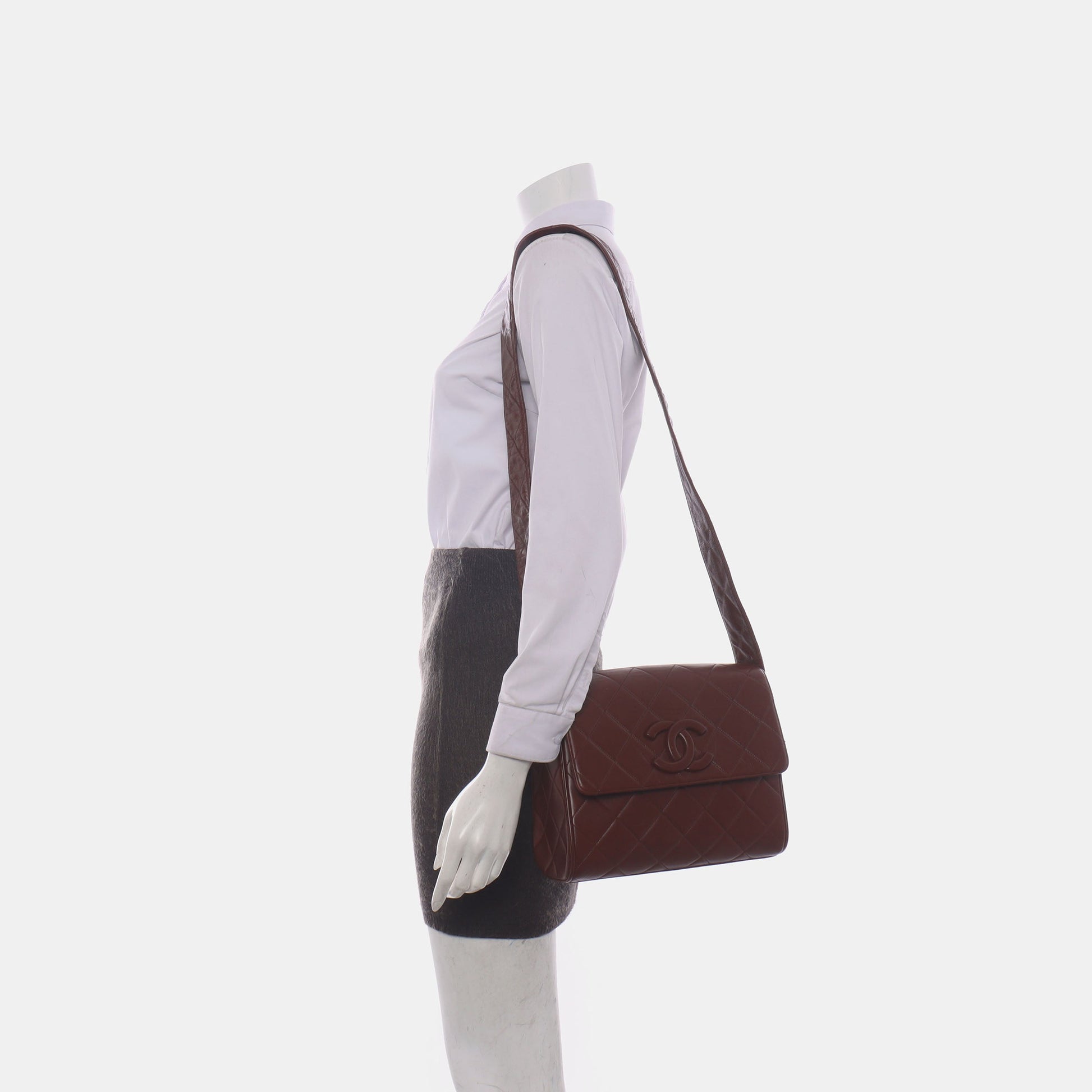 Chanel Quilted Flap Messenger Deep Burgundy Brown Crossbody Bag