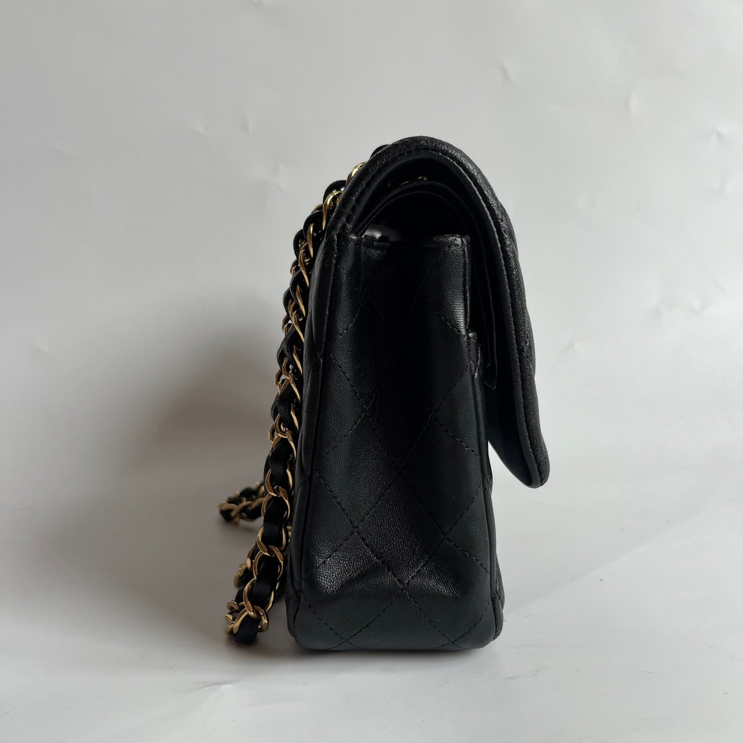 Chanel Timeless Classic Flap Lambskin Hardware Black Gold Leather Handbag 5