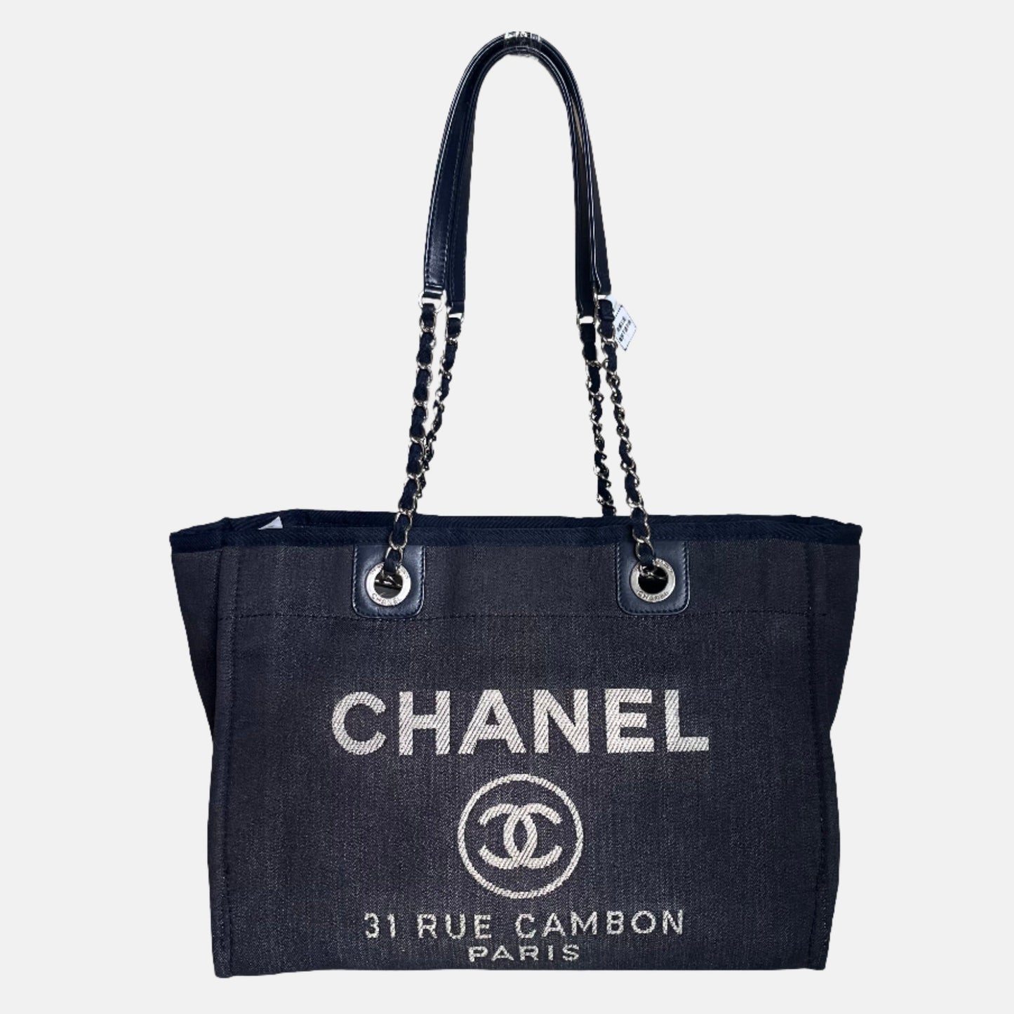 Chanel Deauville Navy Denim Top Handle Shoulder Bag
