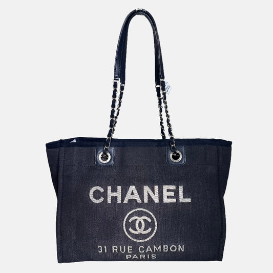 Chanel Deauville Navy Denim Top Handle Shoulder Bag