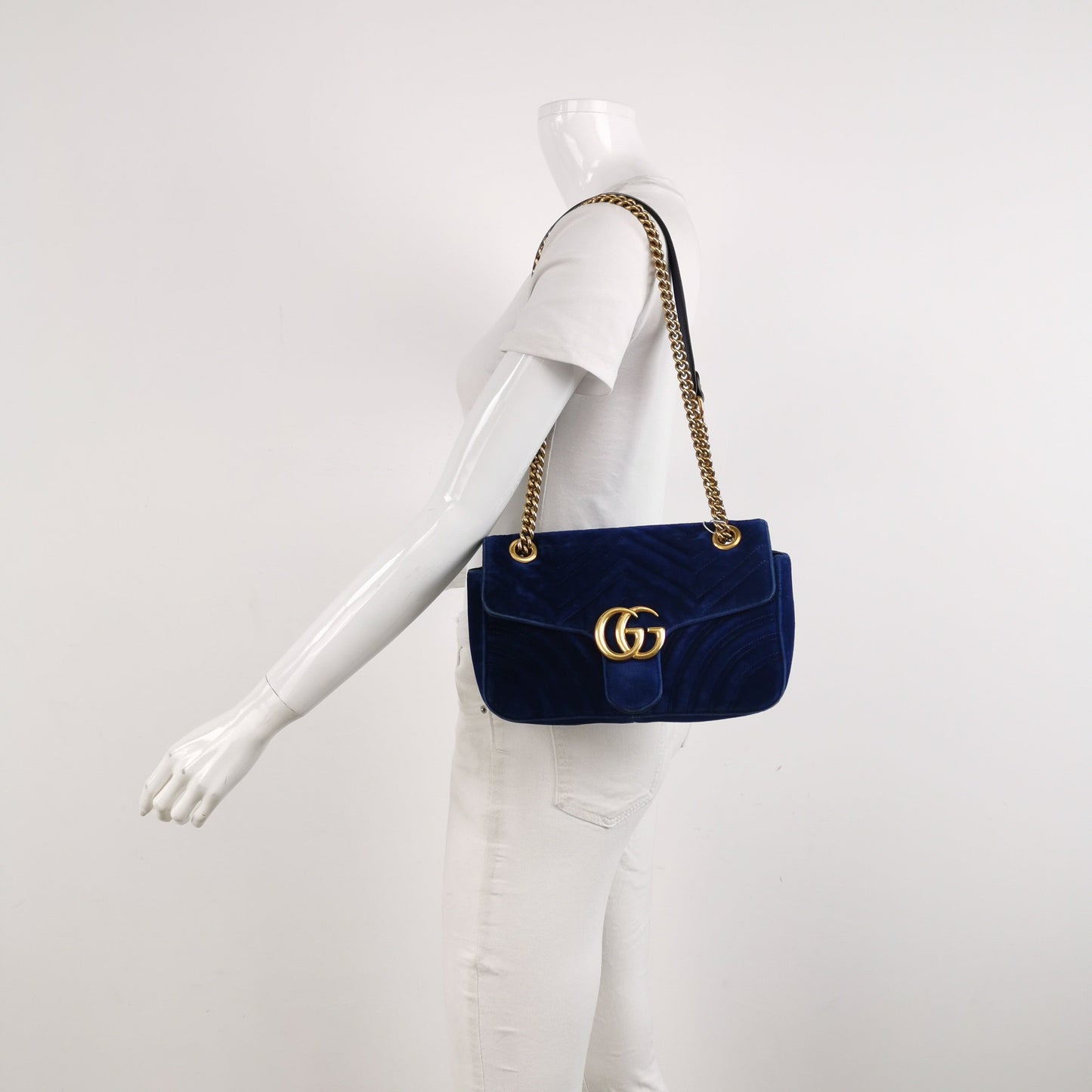 Gucci Marmont Turquoise Navy Velvet Handbag Small Flap Travel Bag