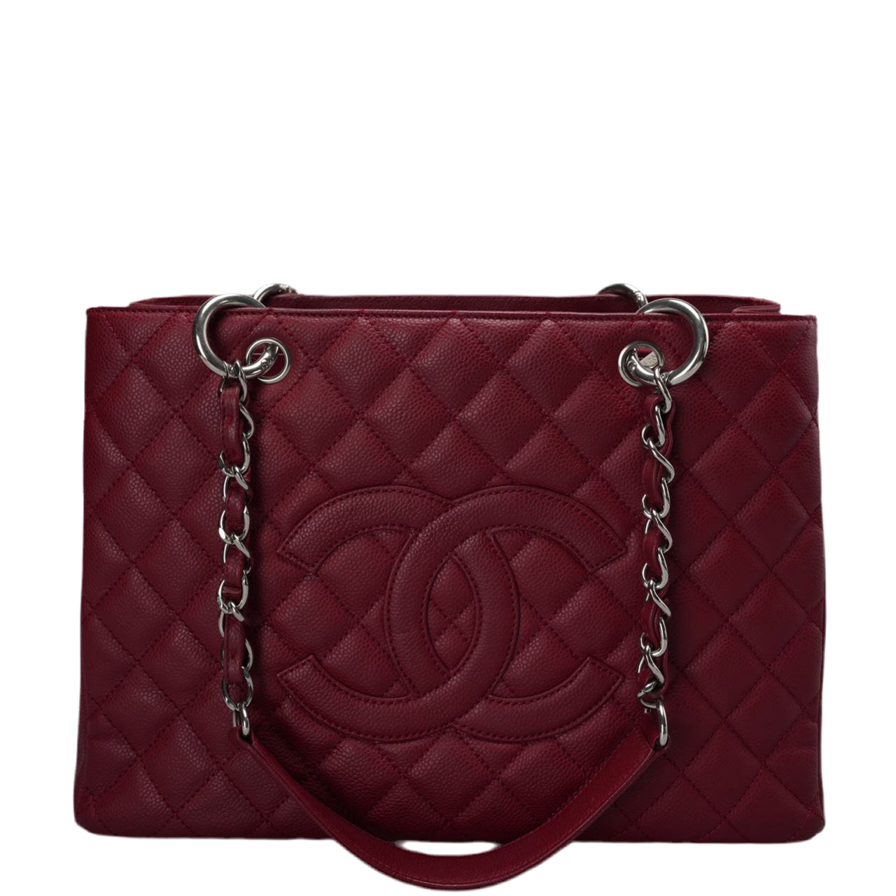 Chanel Burgundy gst Grand Shopping Tote Bag in caviar Leather with  Silver Hardware