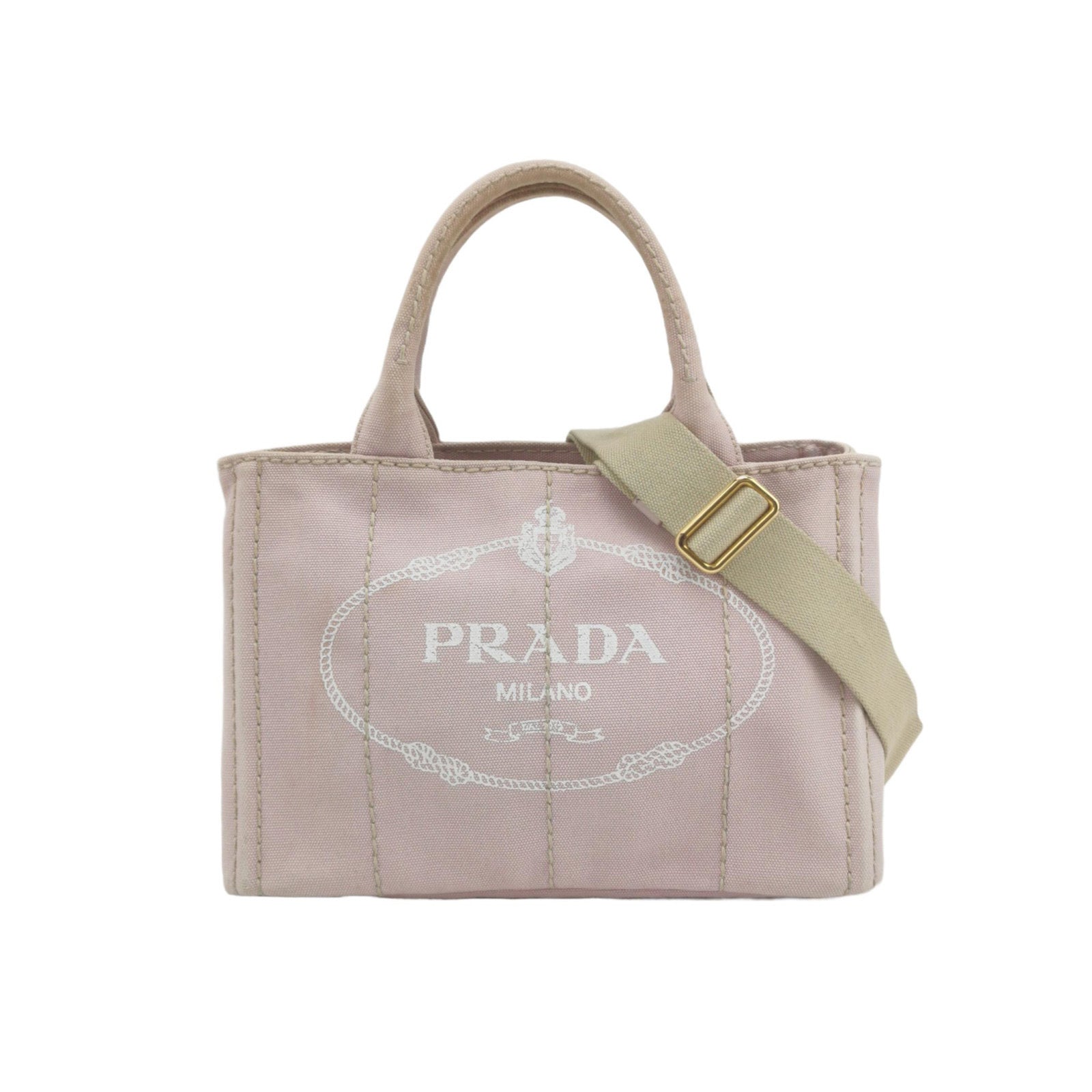 Prada Canape Tote Top Handle Bag With Strap Canvas Pink Tote Bag