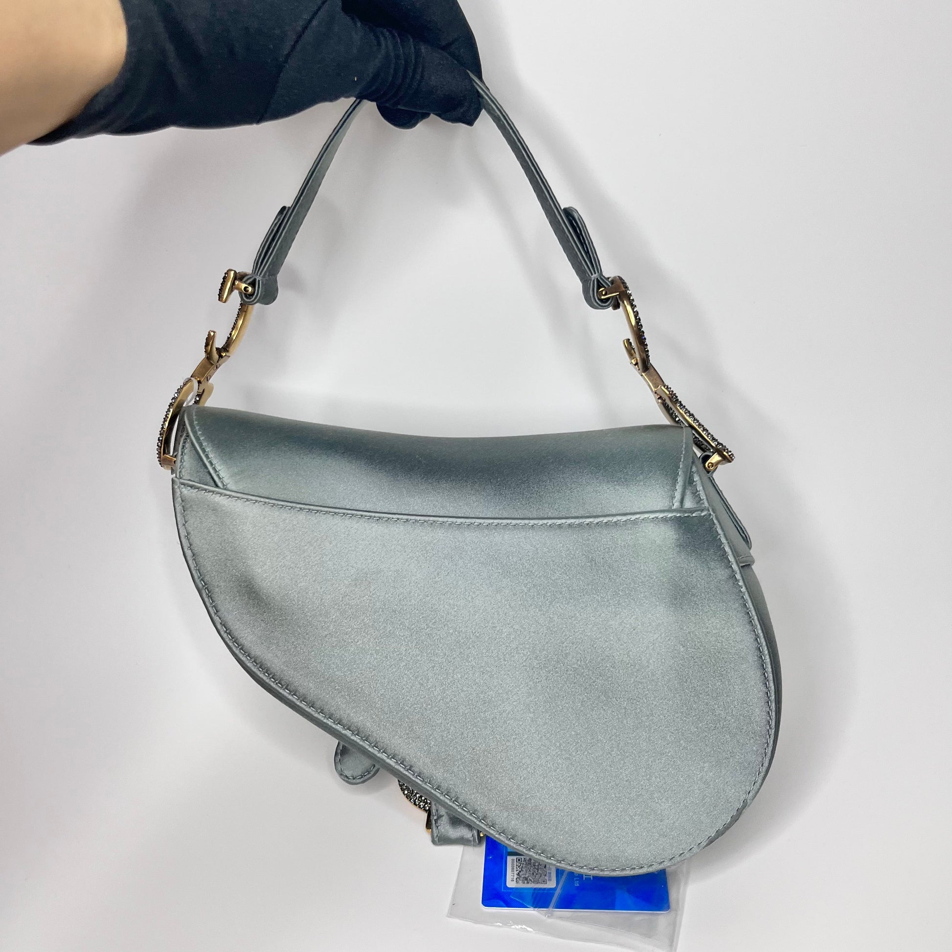 Dior Saddle Silk Greyish With Crystals Handbag Blue Mini Travel Bag
