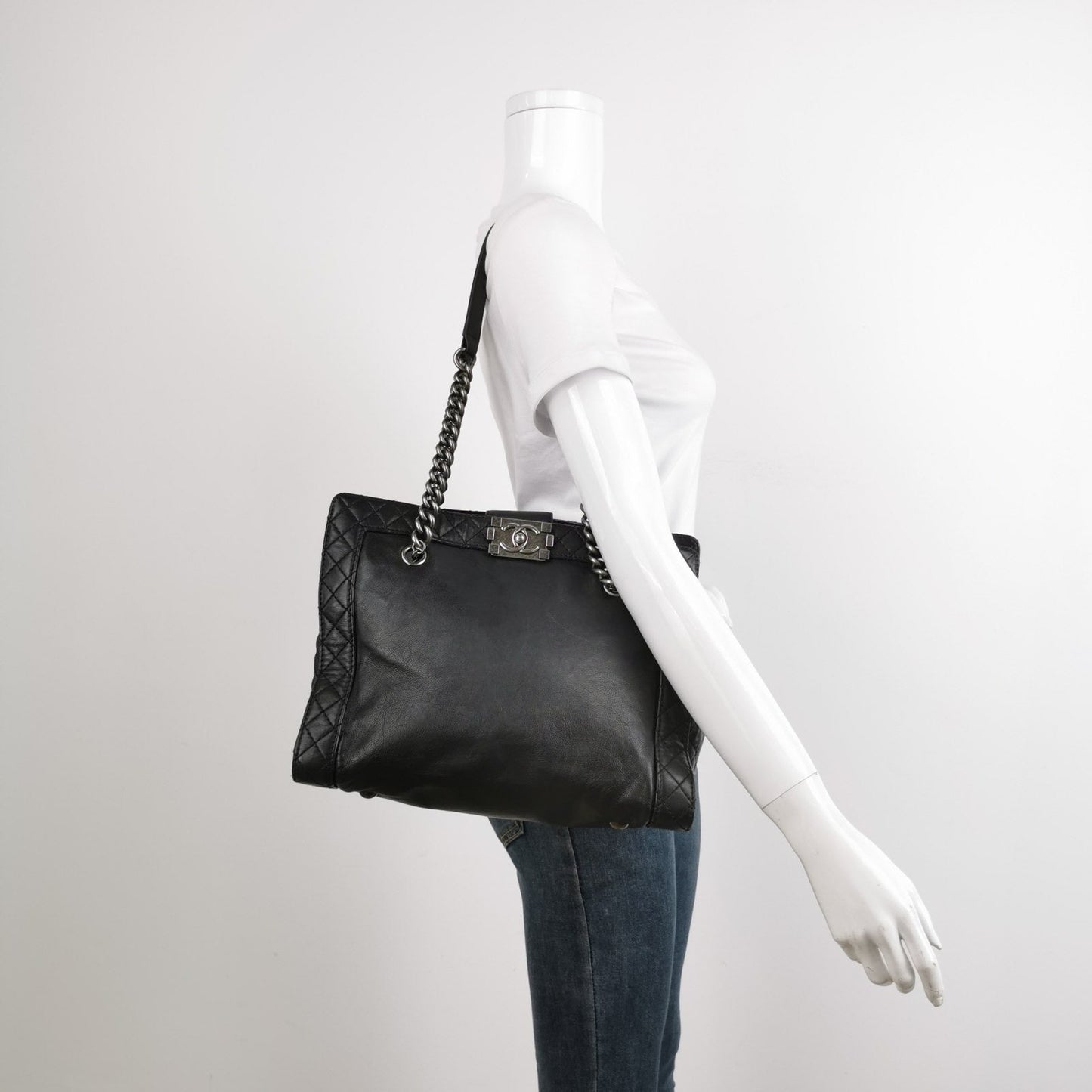 Chanel Boy Reverso Shopping Calfskin Black Leather Tote Bag