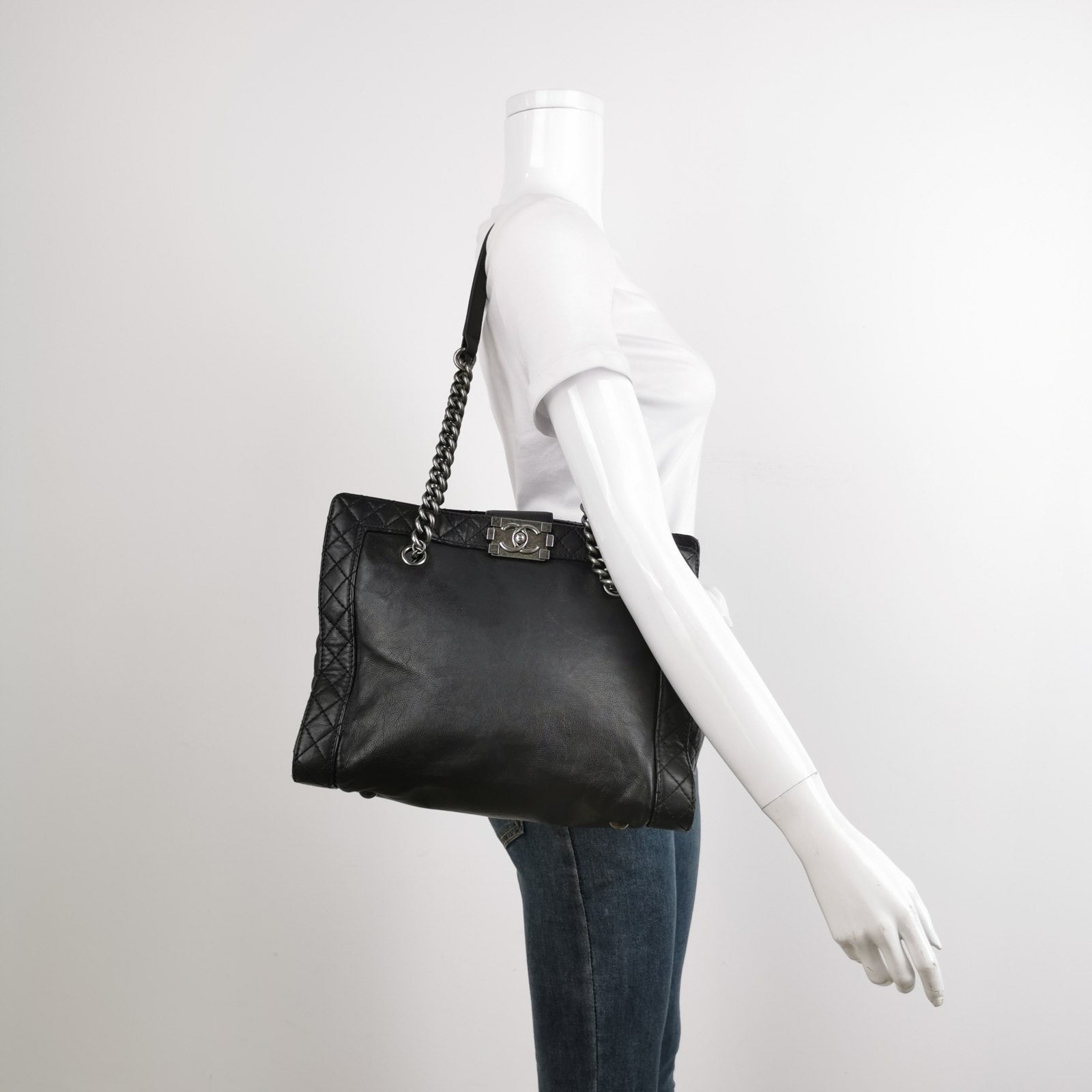 Chanel Boy Reverso Shopping Calfskin Black Leather Tote Bag