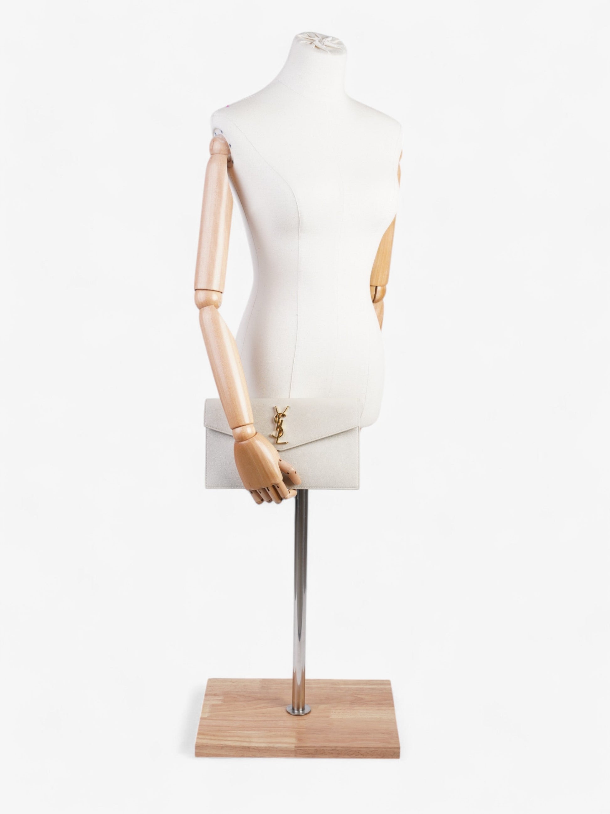 YSL Saint Laurent Uptown Clutch Blanc Grained Leather Clutch Bag