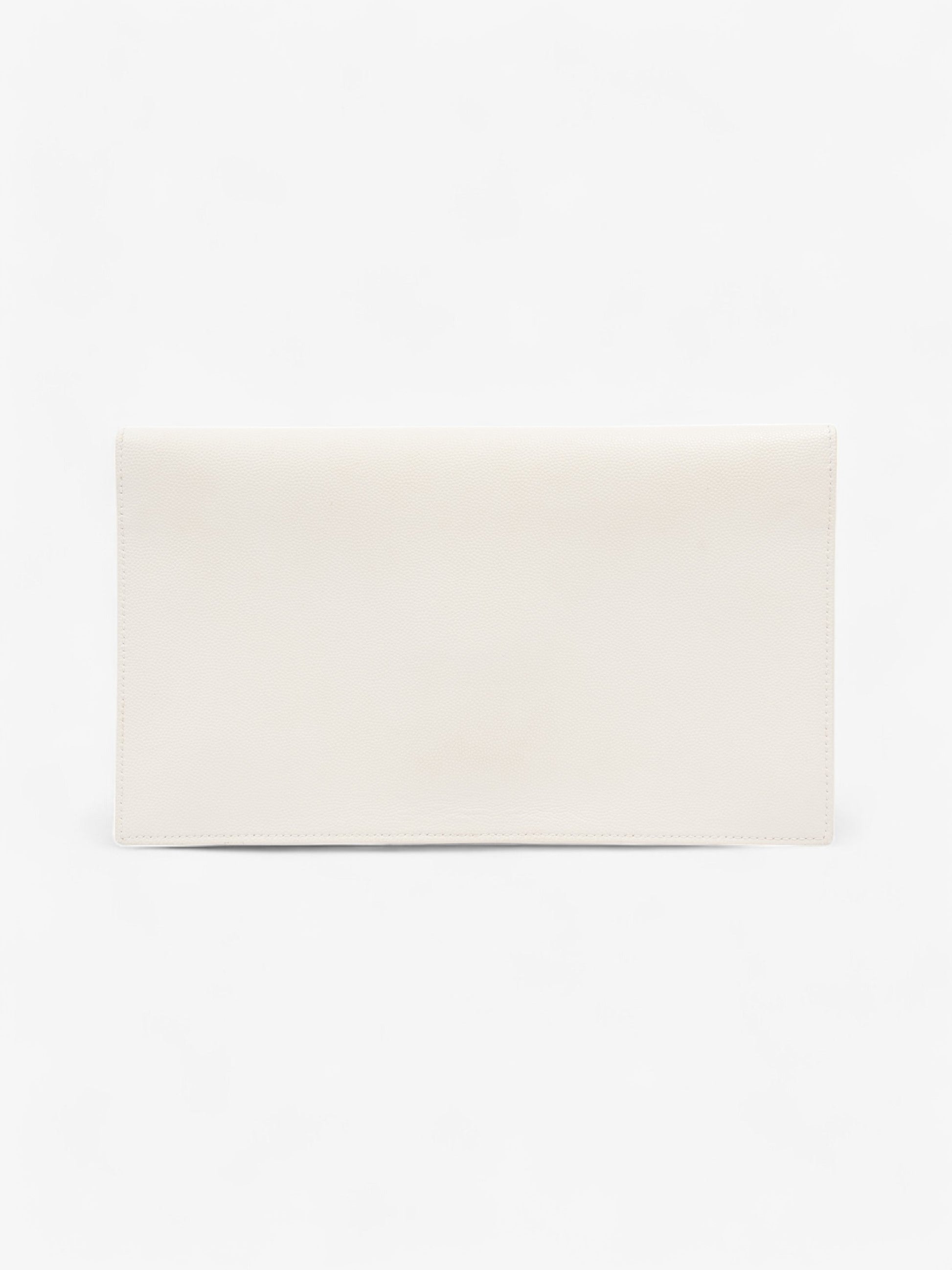 YSL Saint Laurent Uptown Clutch Blanc Grained Leather Clutch Bag