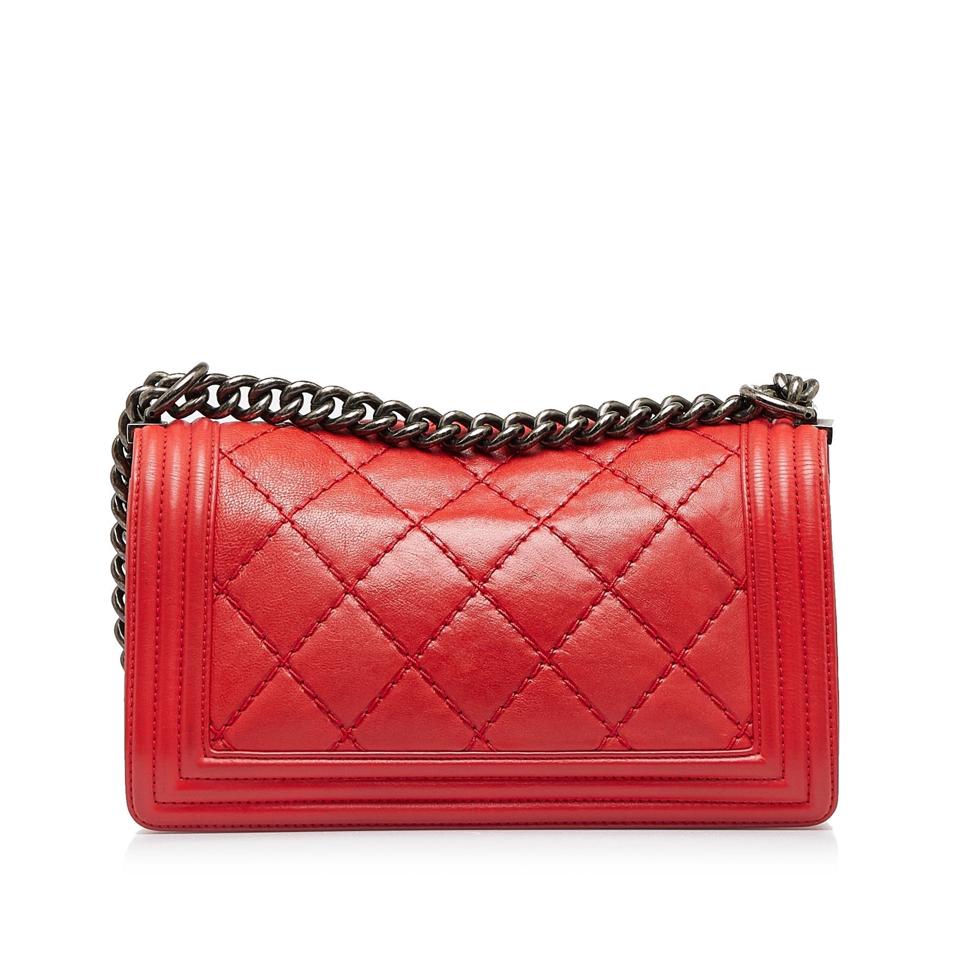 Red Chanel Small Calfskin Double Stitch Boy Flap Shoulder Bag