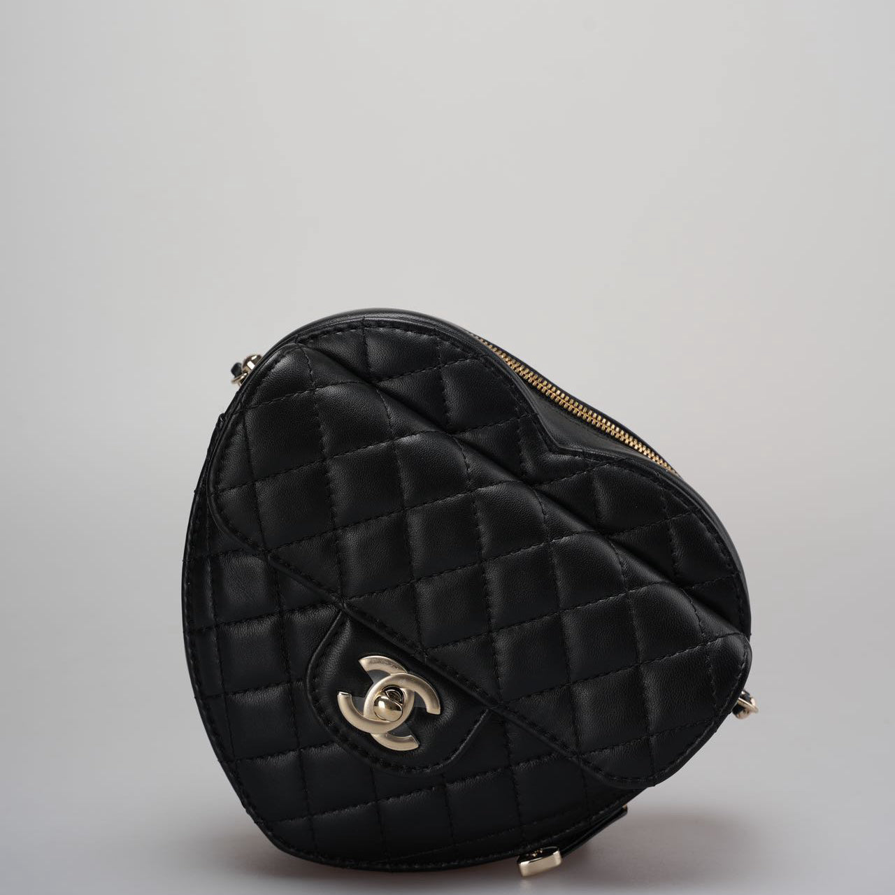 Chanel Large Heart Bag In Black Quilted Lambskin Leather