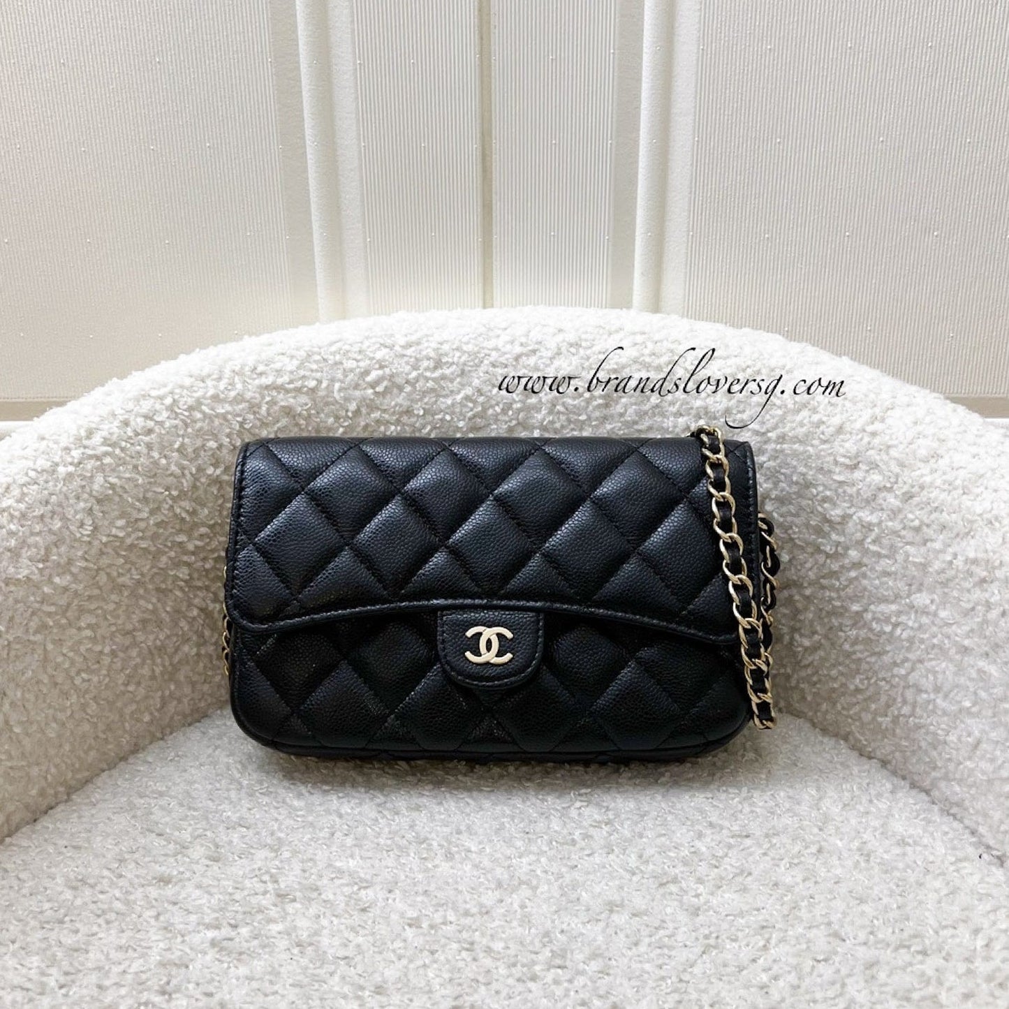 Chanel Phone Holder / Wallet on Chain WOC in Black Caviar and Lghw ( ) Handbag