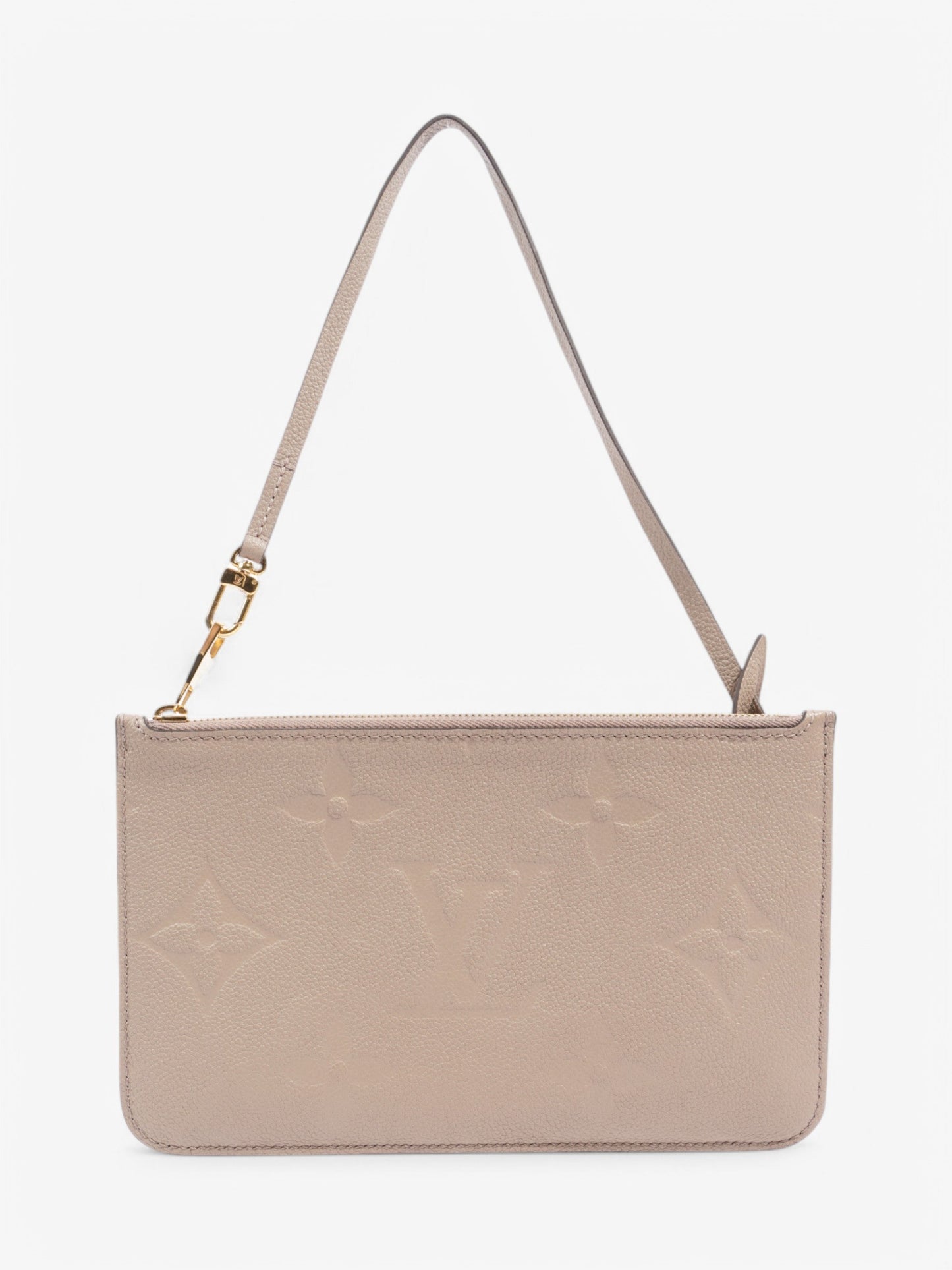Louis Vuitton Neverful Pochette Taupe Empriente Monogram Empreinte Leather Clutch Bag