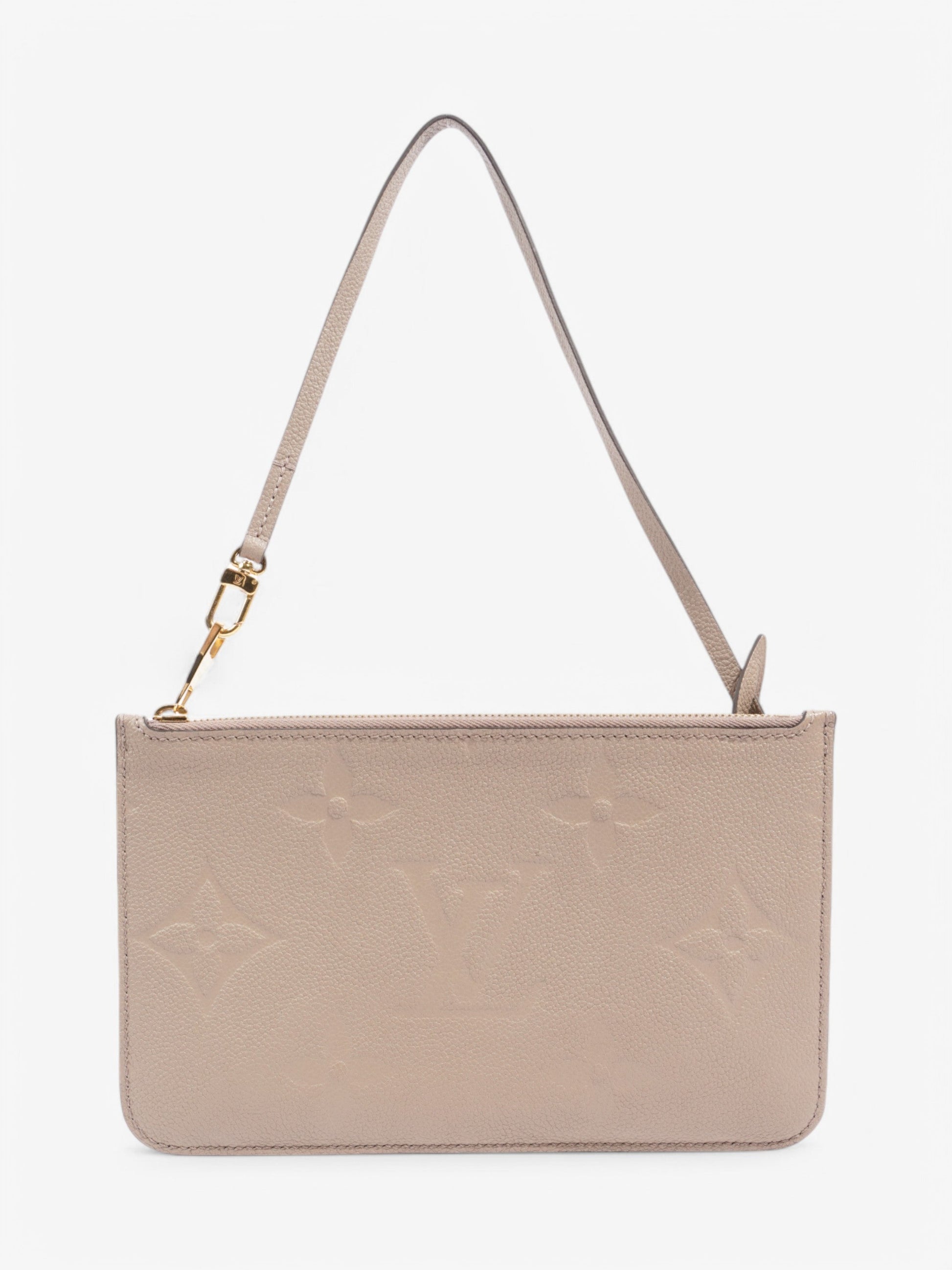 Louis Vuitton Neverful Pochette Taupe Empriente Monogram Empreinte Leather Clutch Bag