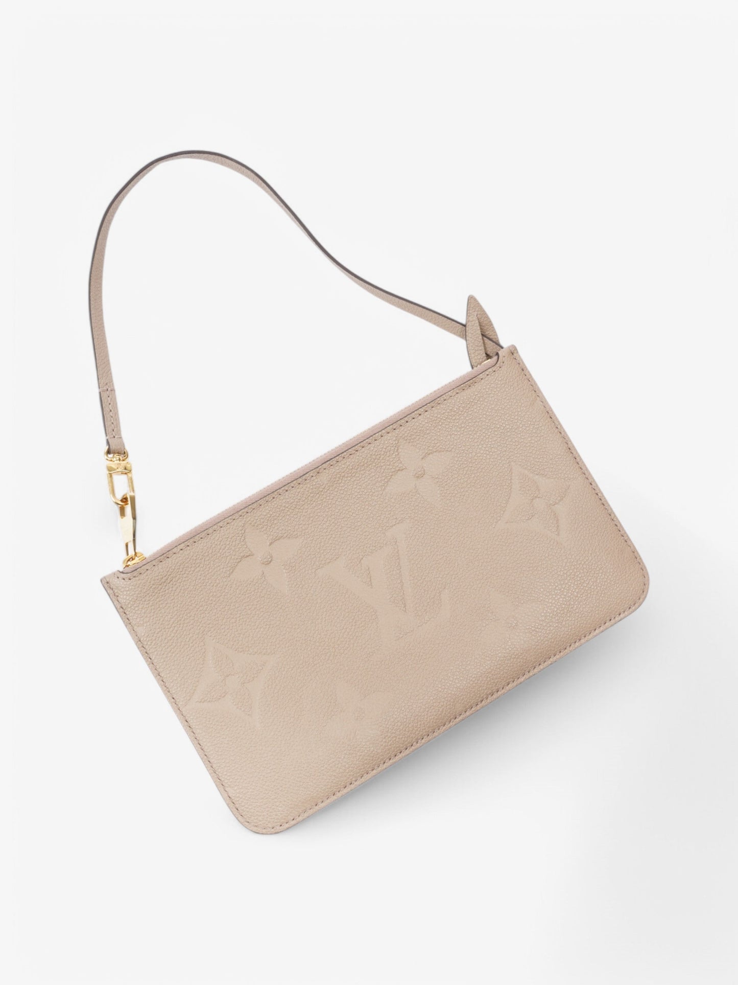 Louis Vuitton Neverful Pochette Taupe Empriente Monogram Empreinte Leather Clutch Bag