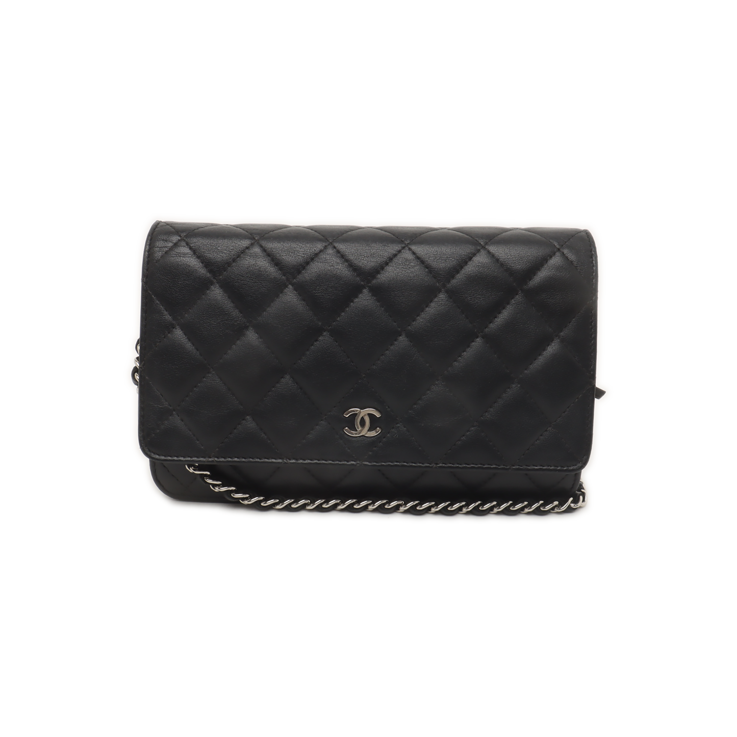 Chanel on Classic Flap Lambskin Hardware Black Silver Leather Wallet Case