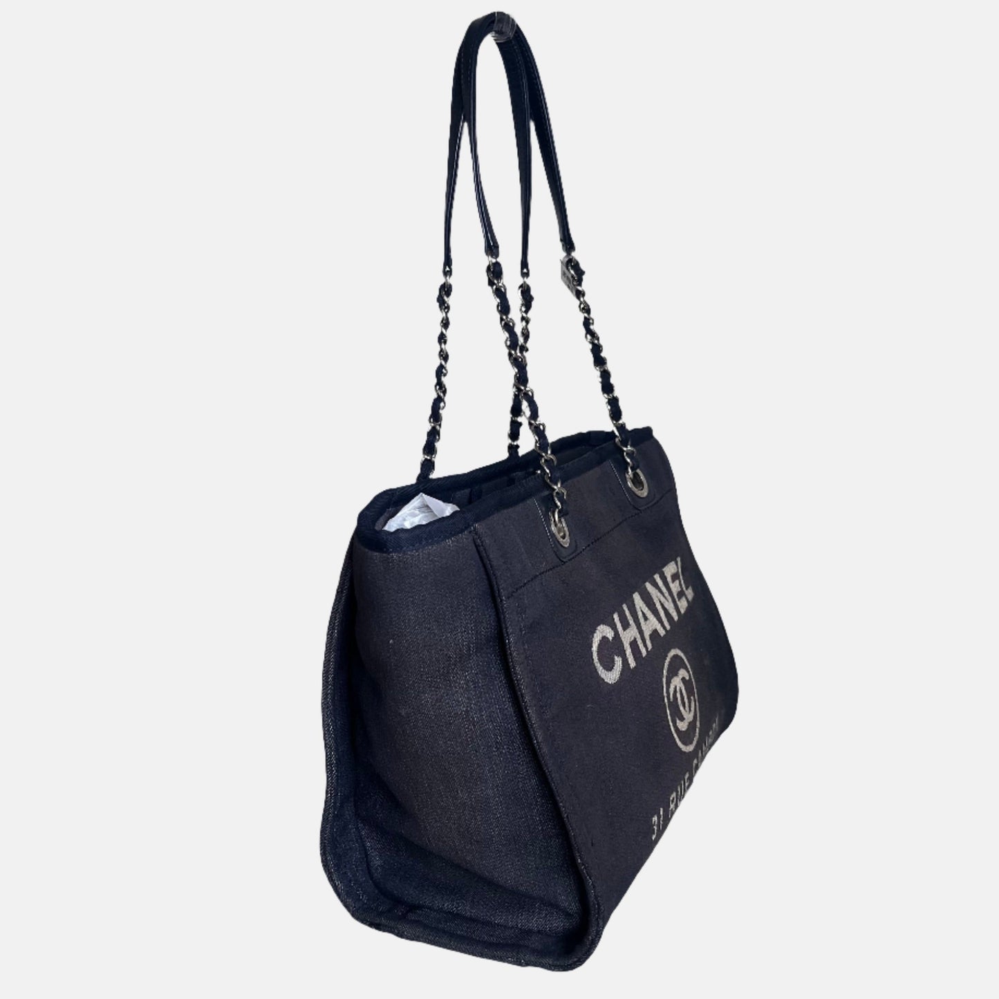 Chanel Deauville Navy Denim Top Handle Shoulder Bag