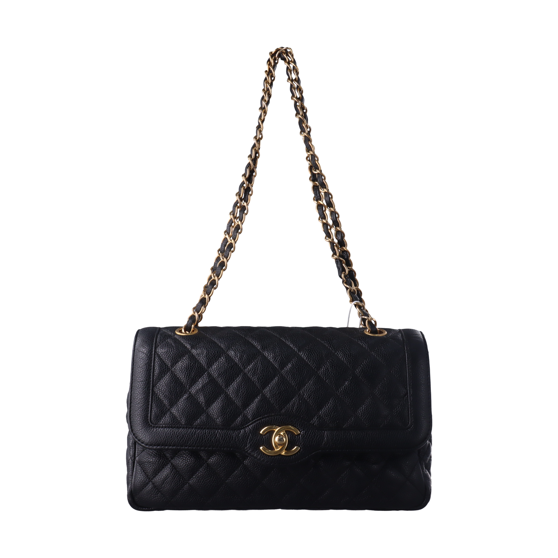 Chanel Classic Flap Caviar Hardware Black Gold Leather Handbag