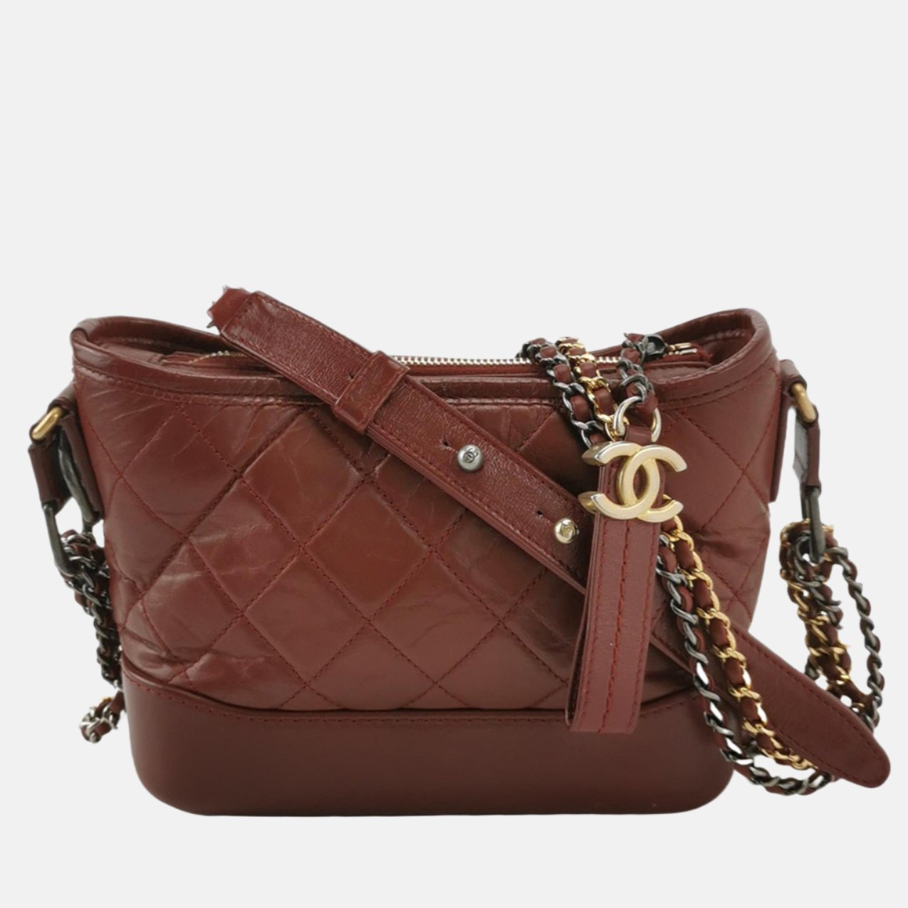 Chanel Gabrielle Hobo Burgundy Small Leather Crossbody Bag
