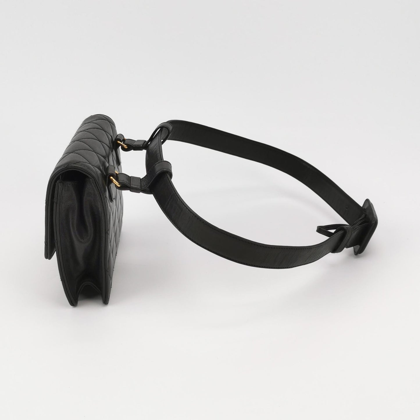 Chanel Belt Lambskin -tone Hardware Black Gold Leather