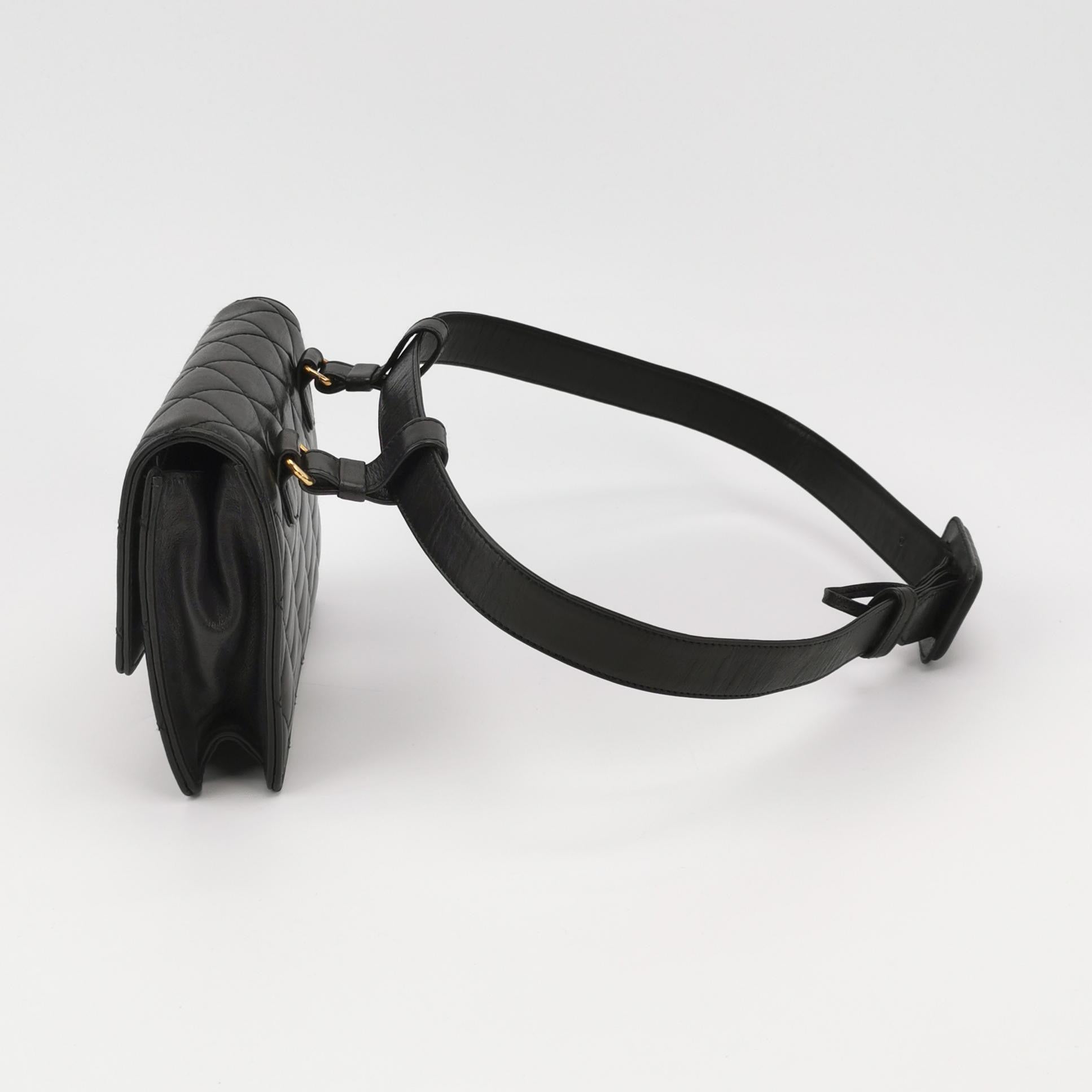 Chanel Belt Lambskin -tone Hardware Black Gold Leather
