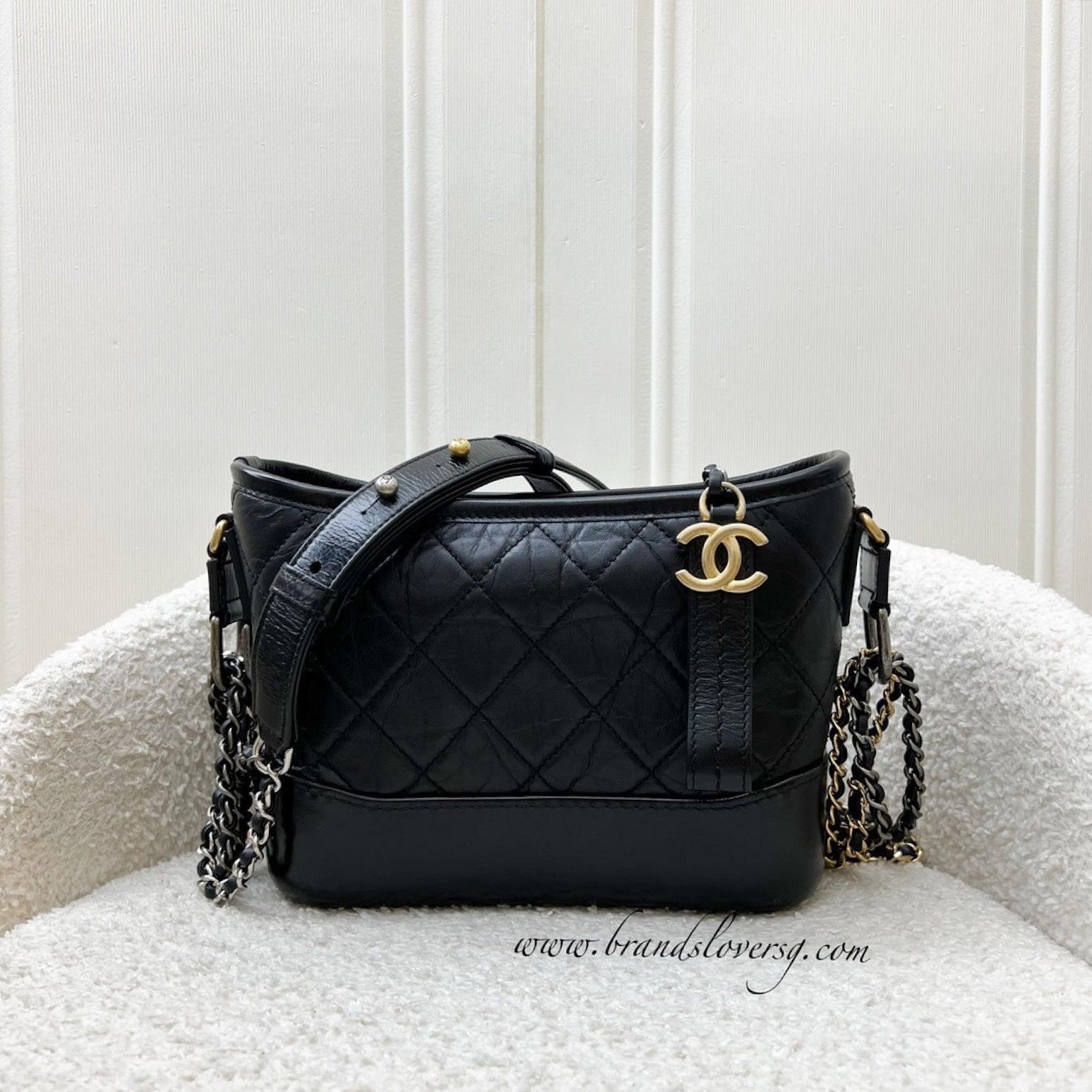 Chanel Small Gabrielle Hobo in Black Distressed Calfskin and 3 Tone Hardware ( )