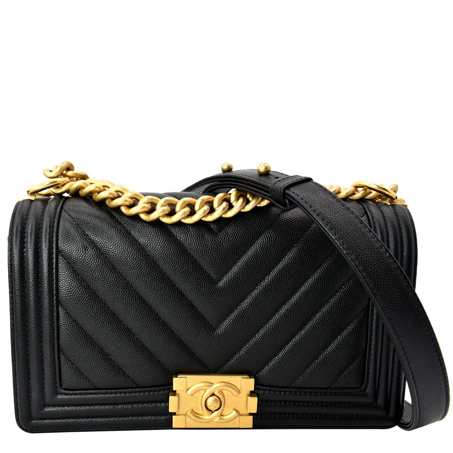 Chanel Boy Flap Chevron Leather Black Travel Bag