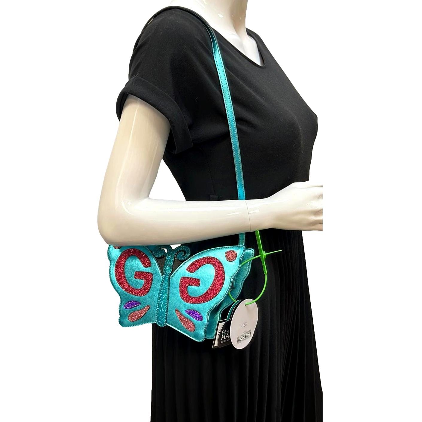 Gucci Kid Glitter Butterfly Shoulder Bag Metallic Leather Blue