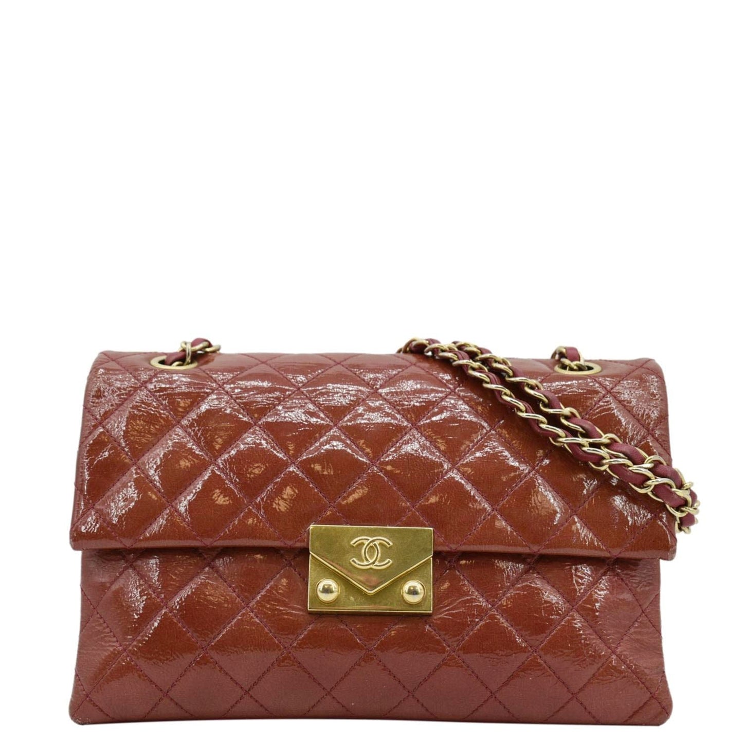 Chanel 3 Pocket Accordion Flap Patent Leather Red Travel Bag