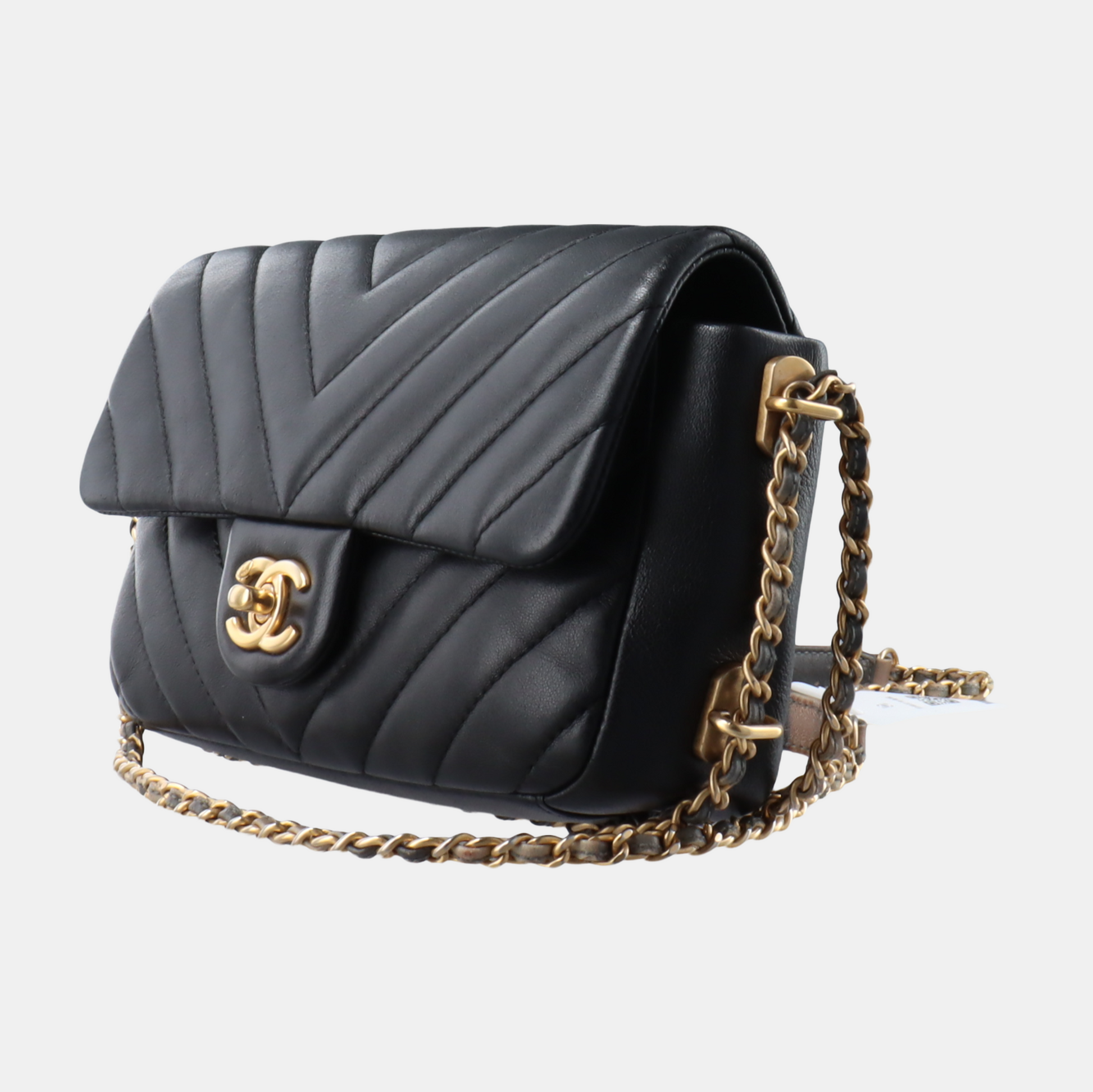 Chanel Classic Flap Chevron Quilted Around Rectangular Black Mini Bag