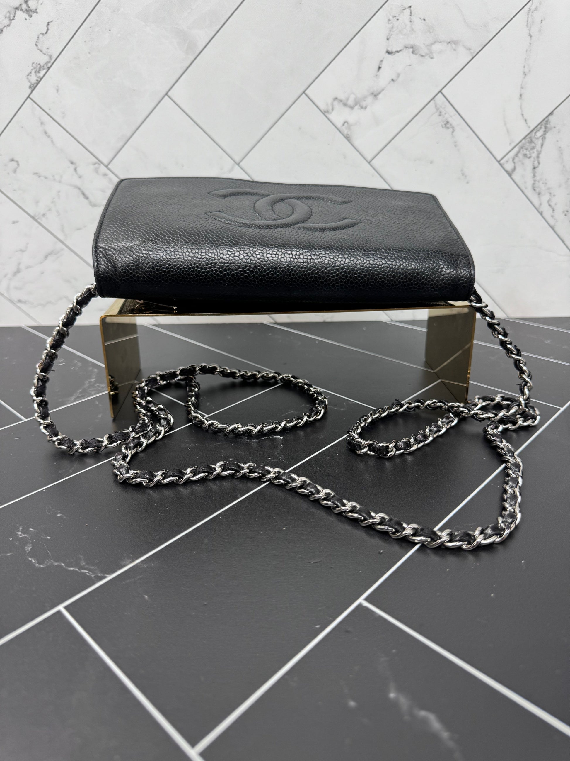 Chanel Black Caviar Leather Wallet on a Chain