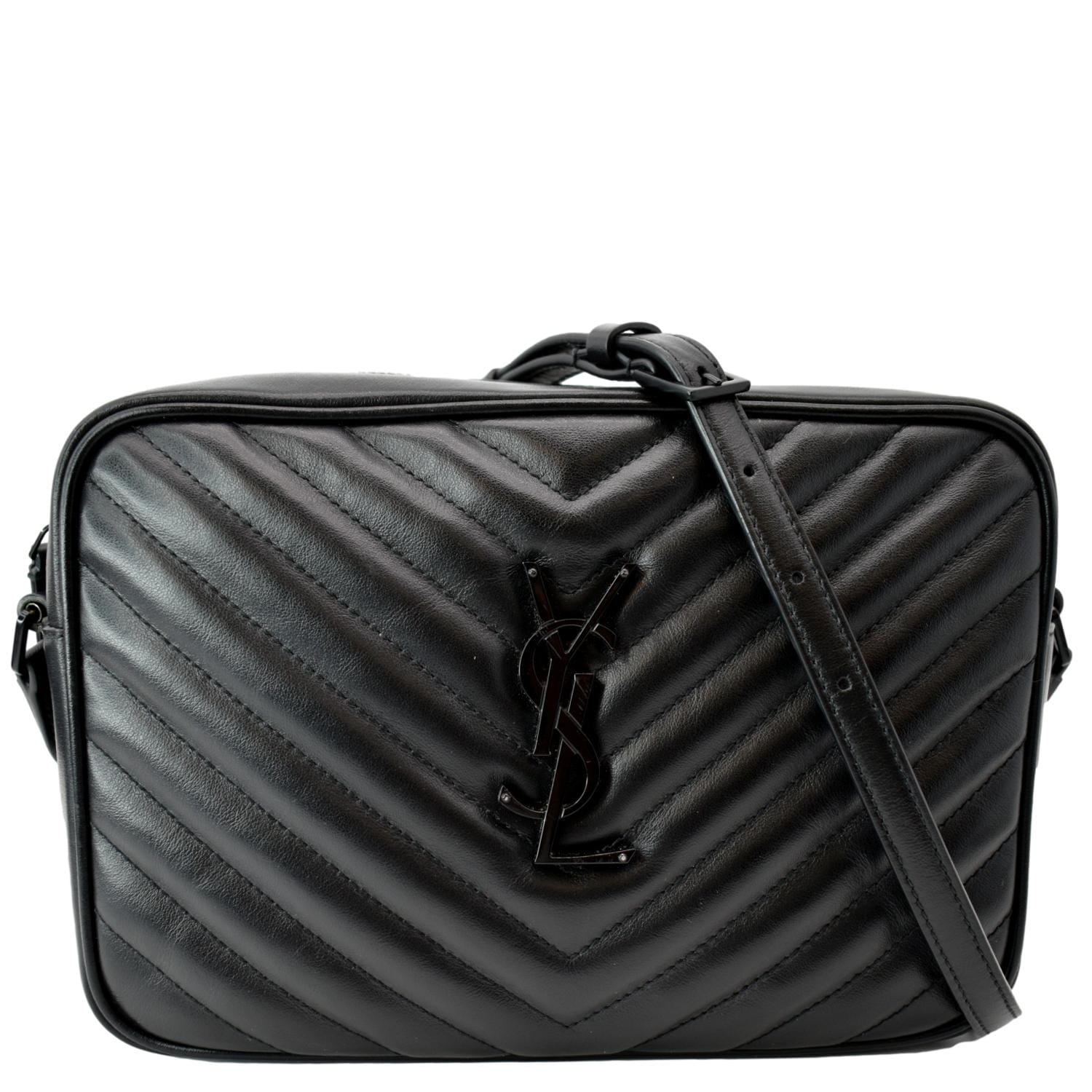 YSL Saint Laurent Yves Lou Chevron Camera Crossbody Bag Leather Black Camera Bag 1