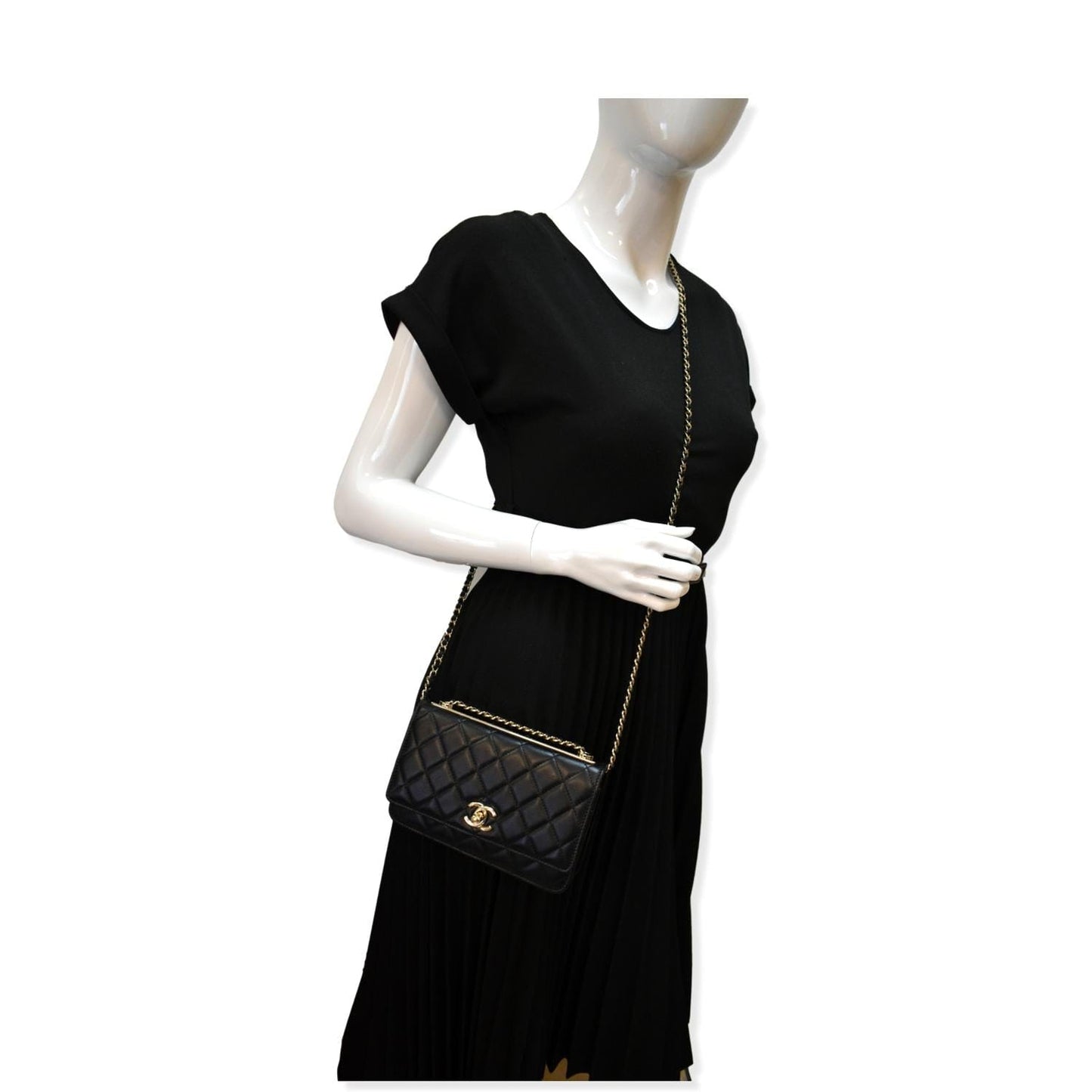 Chanel Trendy CC On Leather Lambskin Black Wallet Case On Chain