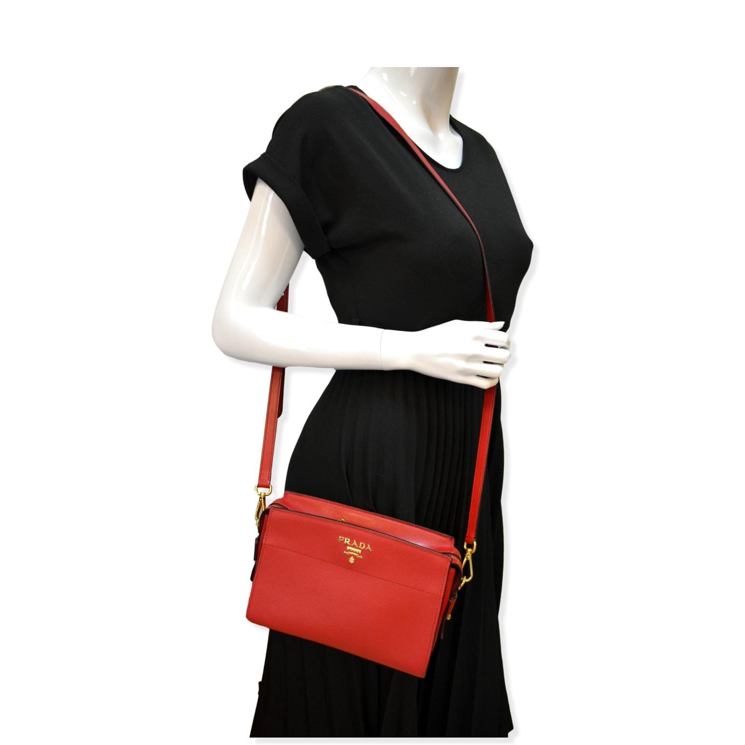 Prada Saffiano City Esplanade Crossbody Bag Red
