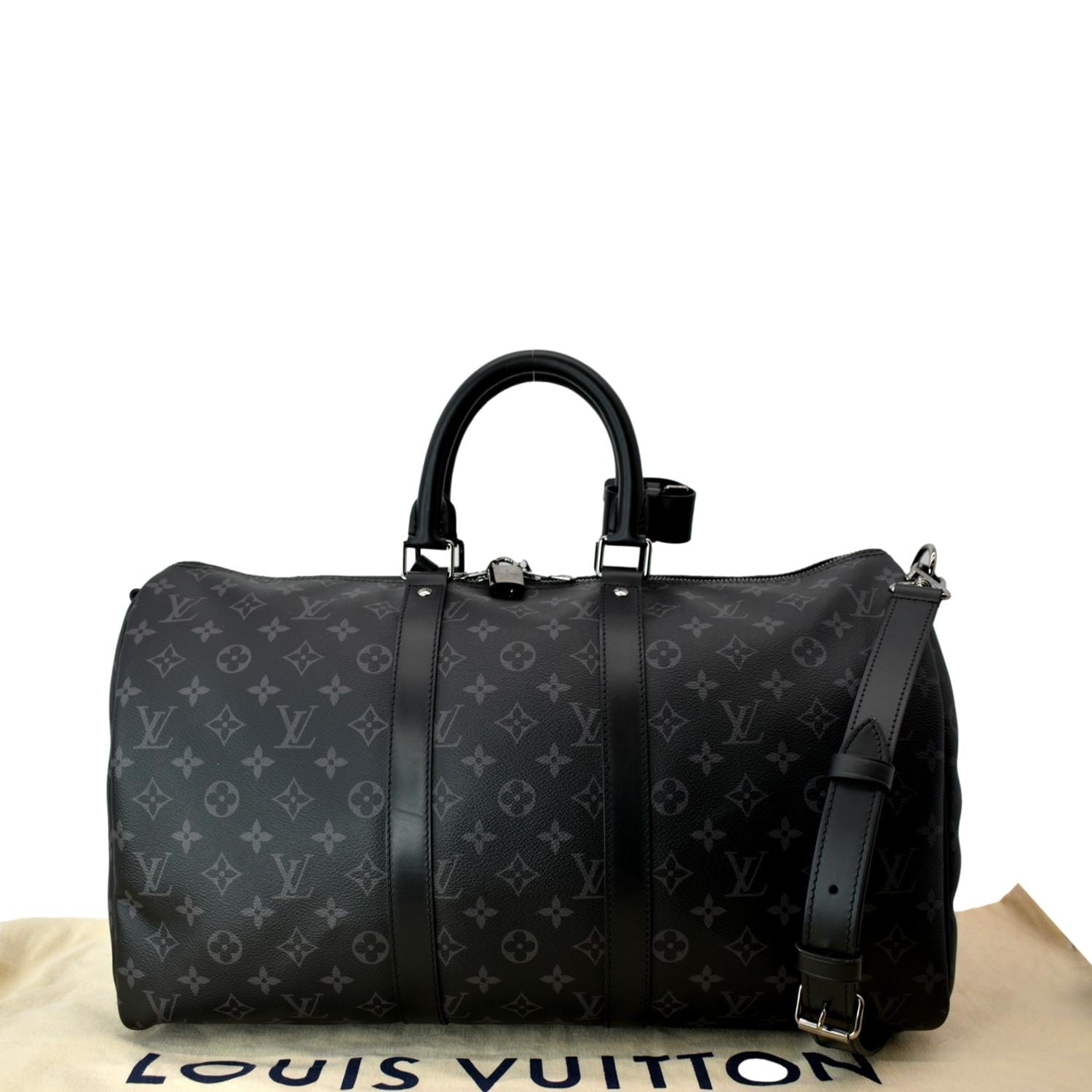 LV Louis Keepall Bandouliere Eclipse Travel Bag Monogram Black
