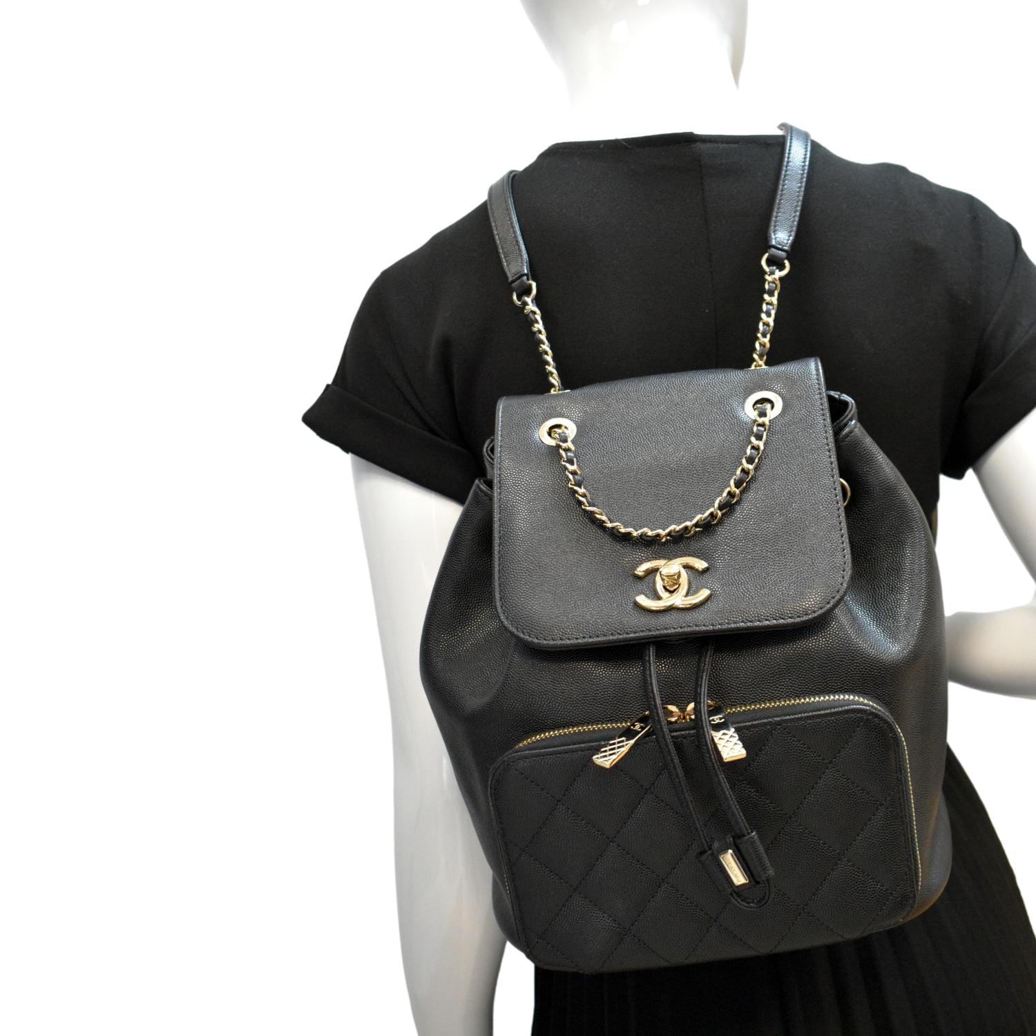 Chanel Business Affinity Caviar Quilted Backpack Black Travel Bag